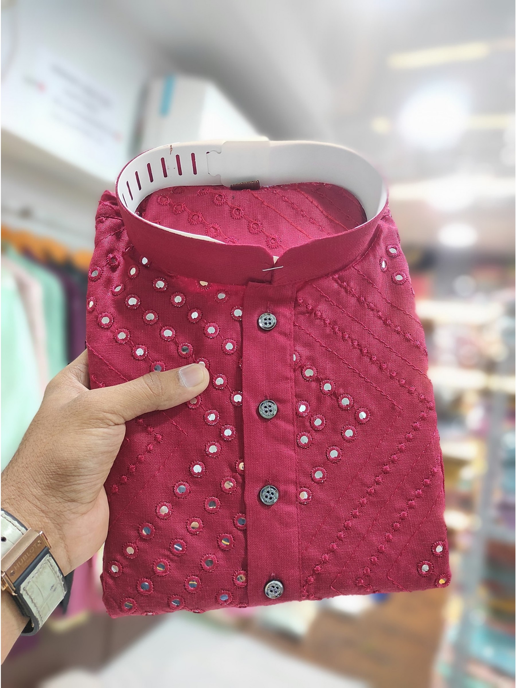 Soft Cotton Readymade Kurta set in with Pink Color Embroidery with Mirror Work 