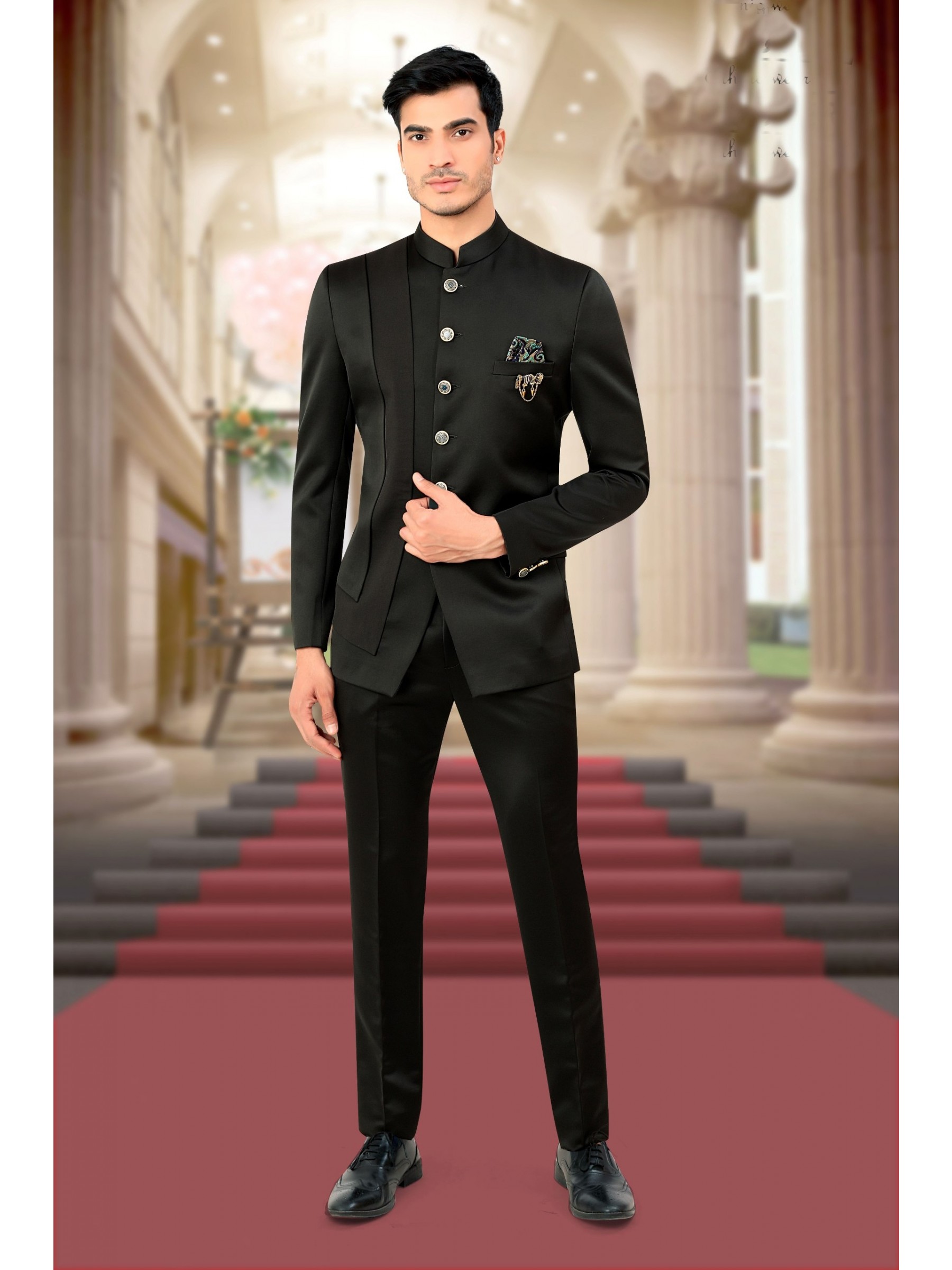 Readymade Men's Wear Jodhpuri Top in Black Color 