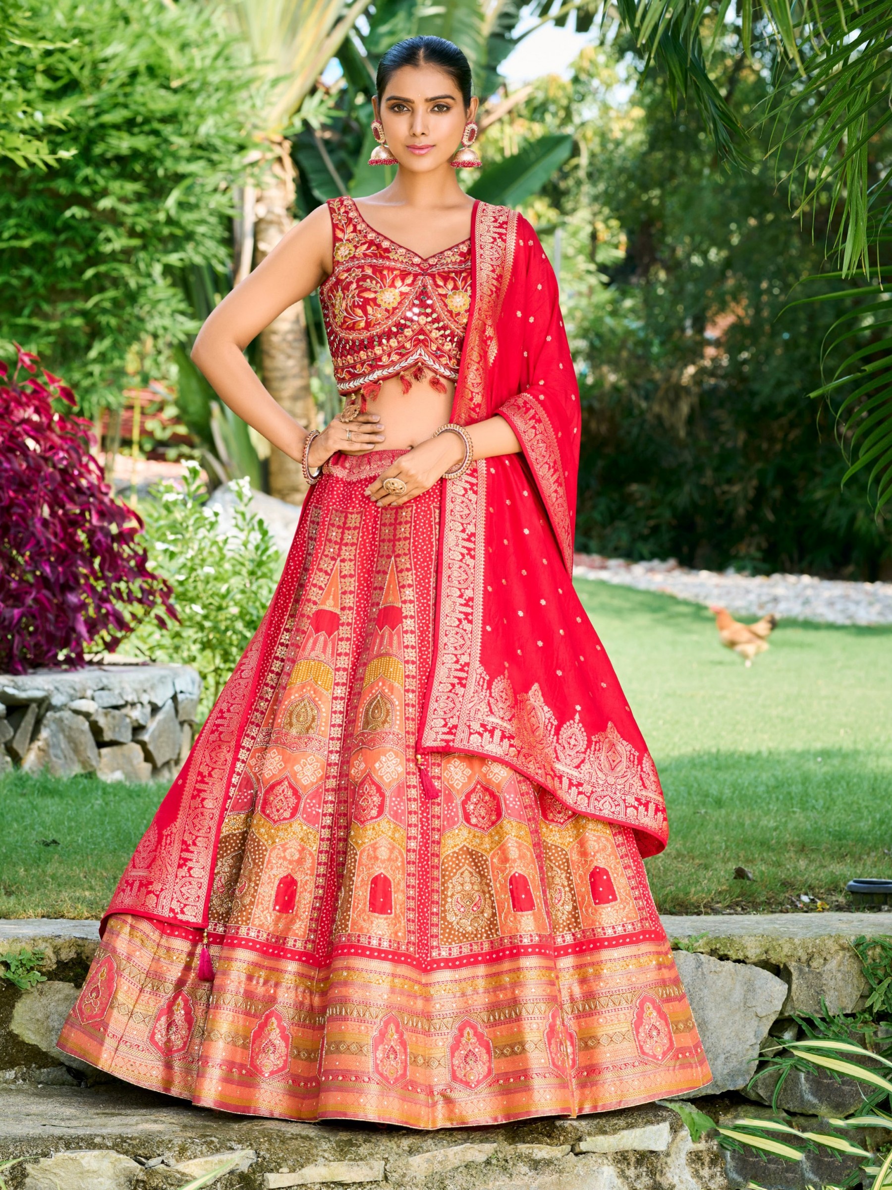 Pure Banarasi Silk Wedding Lehenga in Red Color With Embroidery work