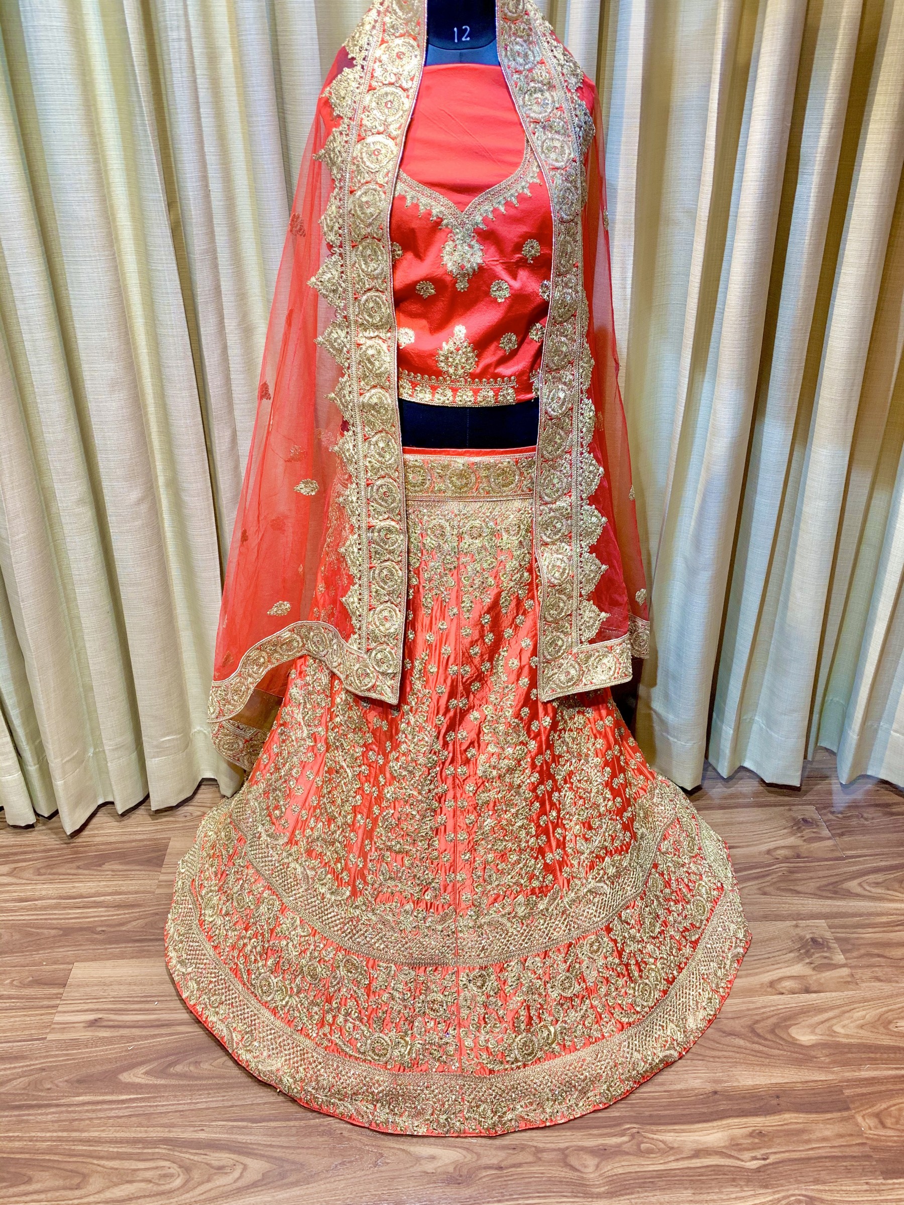 Pure Satin Silk Wedding Lehenga In Red With Embroidery Work