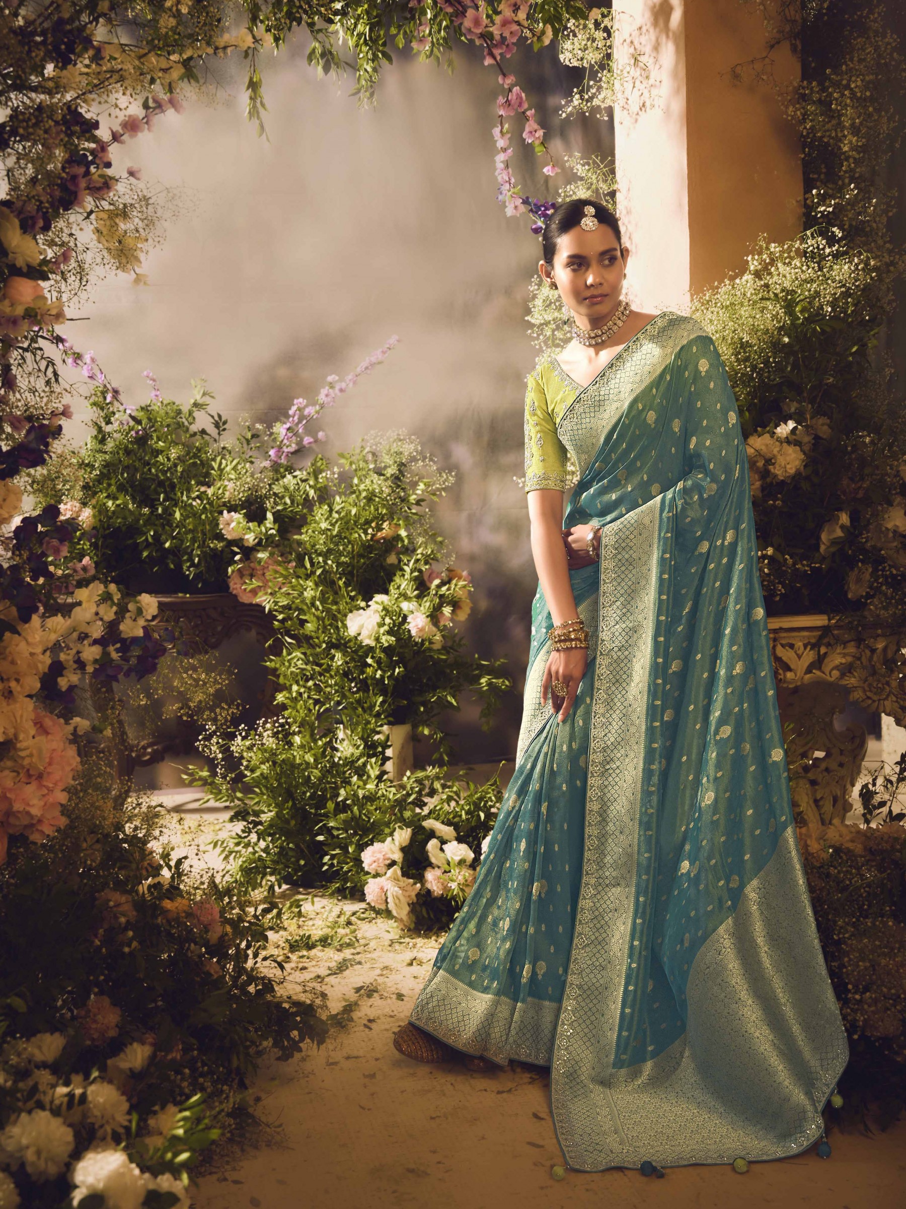 Pure Dola Silk Wedding Wear Teal Green Color with Embroidery Work