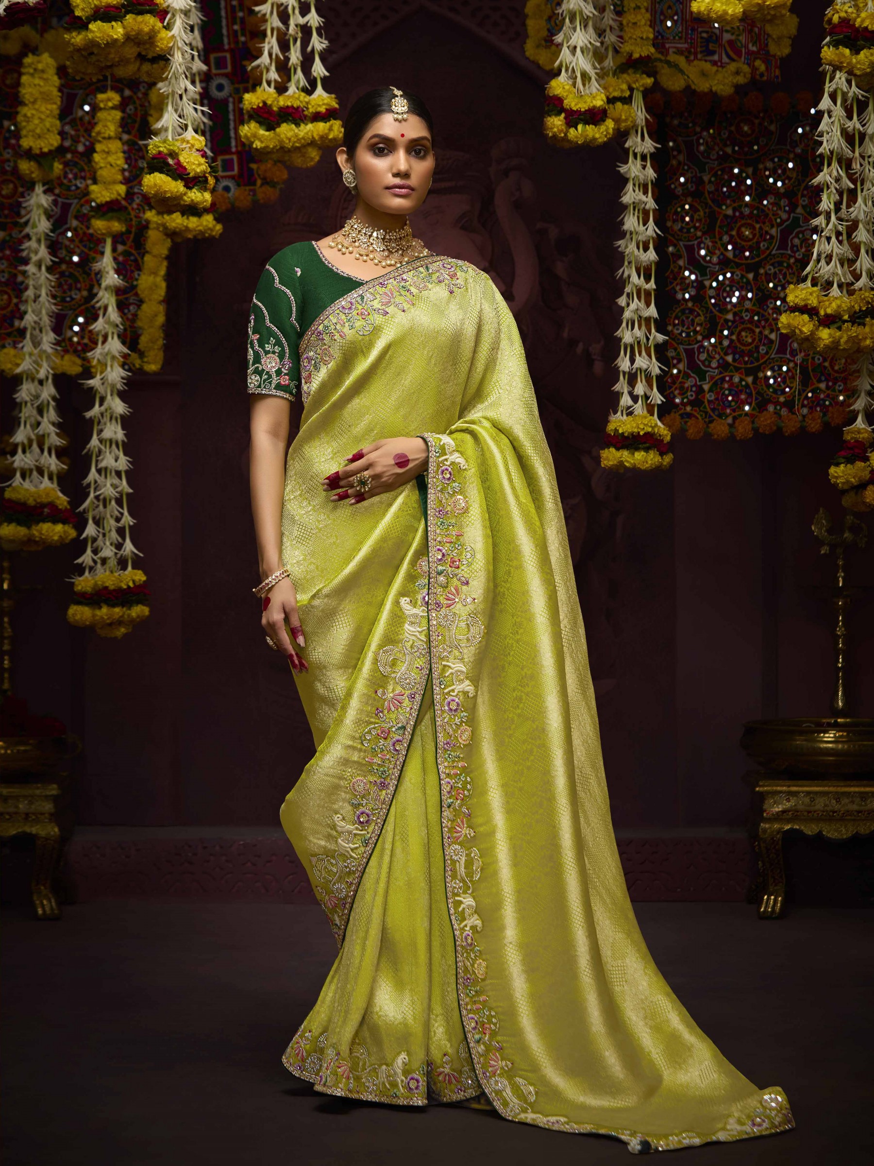 Kanjivaram Silk Wedding Wear Yellow Color with Embroidery Work