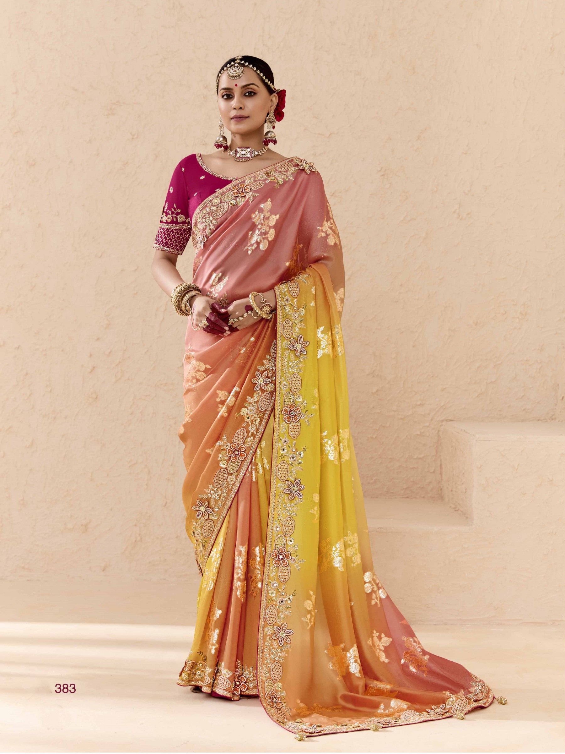 Pure Dola Silk Party wear Saree In Multi Color with Embroidery Work