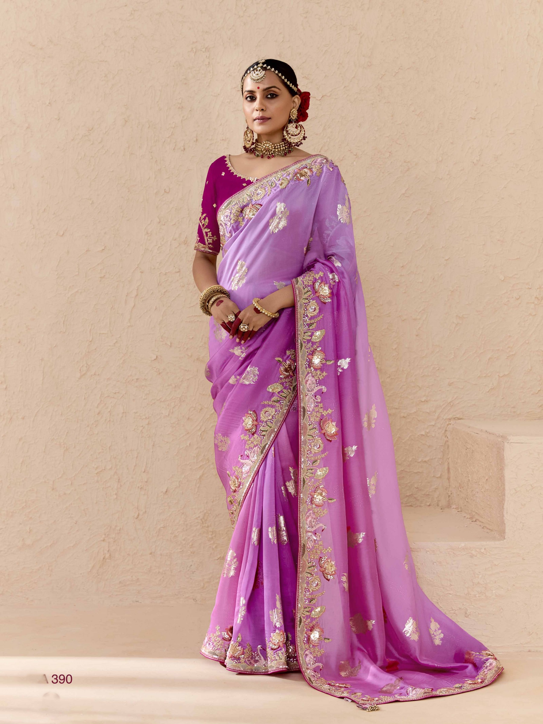 Pure Dola Silk Party wear Saree In Pink Color with Embroidery Work