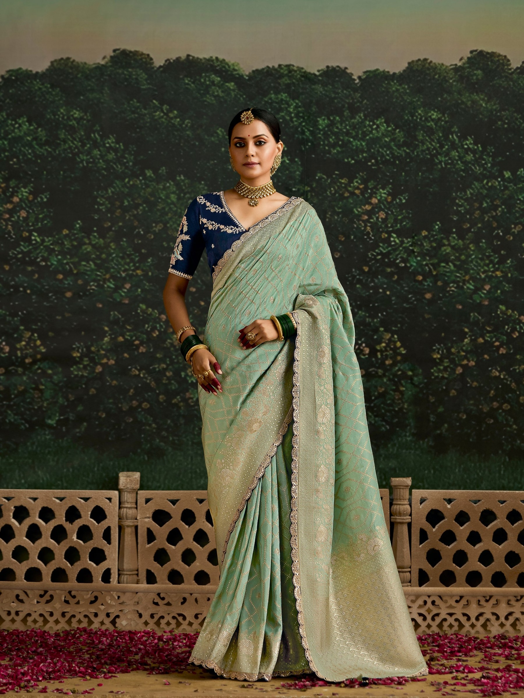 Pure Dola Silk Party wear Saree In Lime Green Color with Embroidery Work