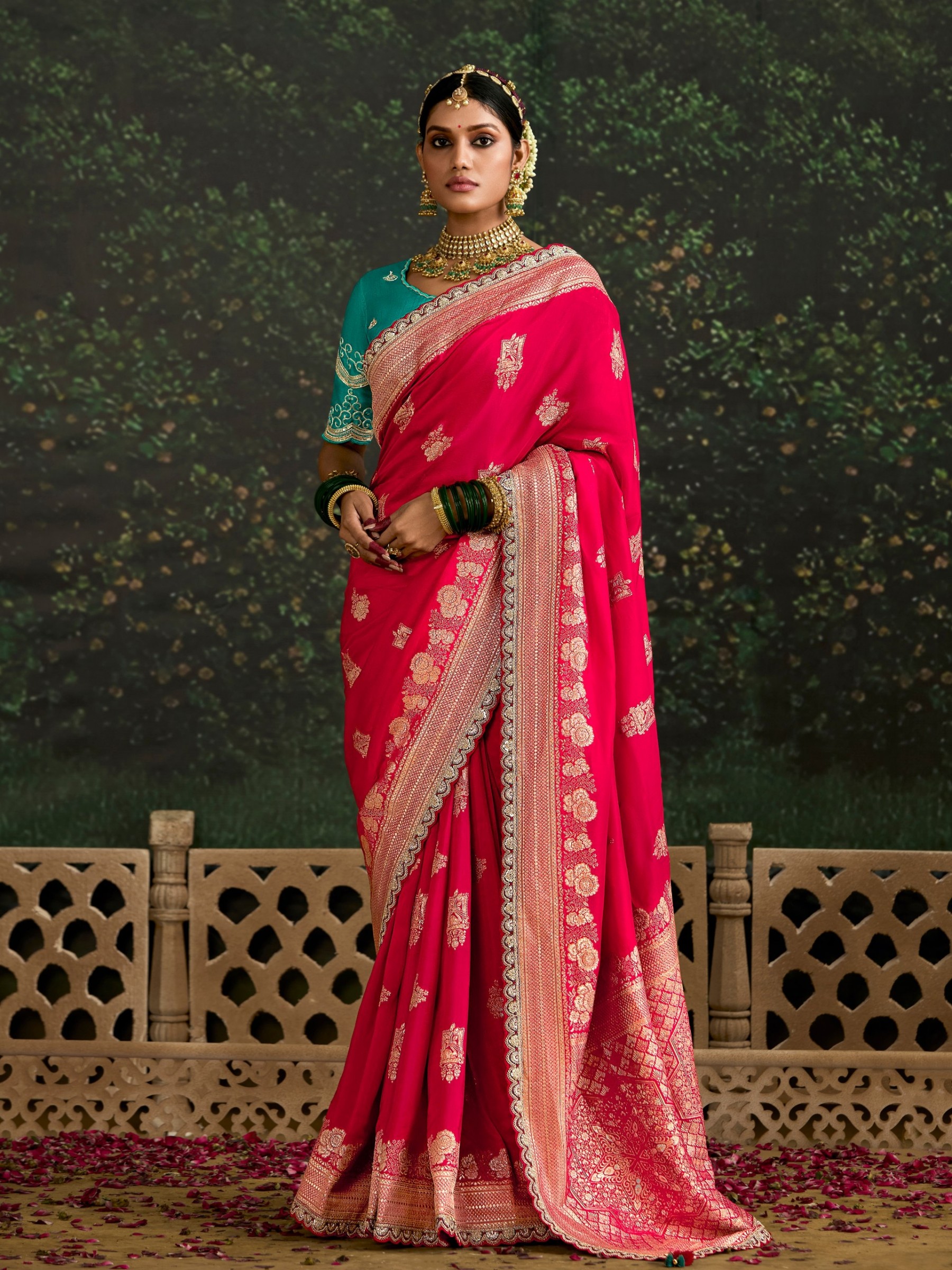 Pure Dola Silk Party wear Saree In Red Color with Embroidery Work