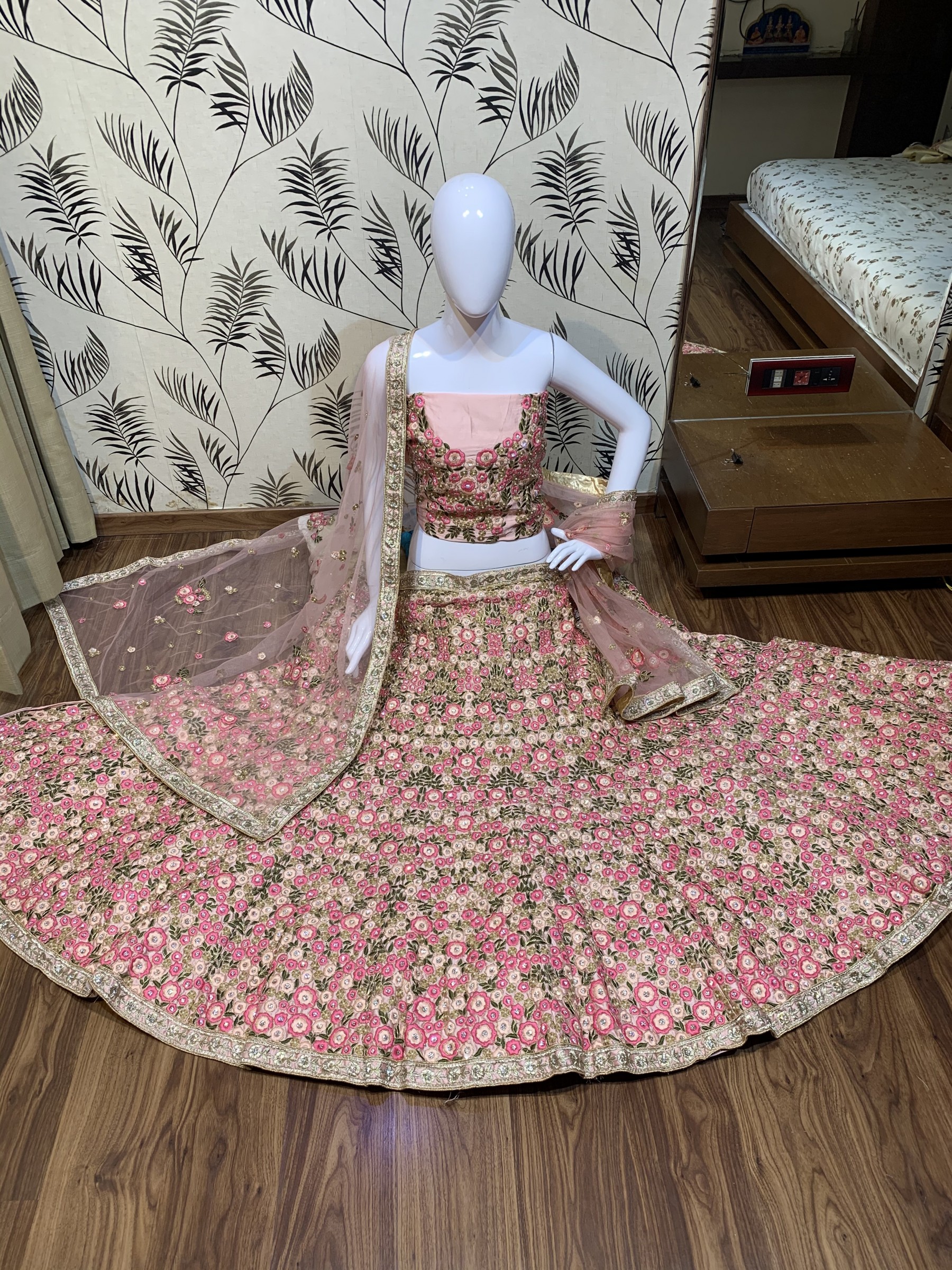 Satin silk Wedding Wear Lehenga In Pastel Pink Color With Embroidery Work 