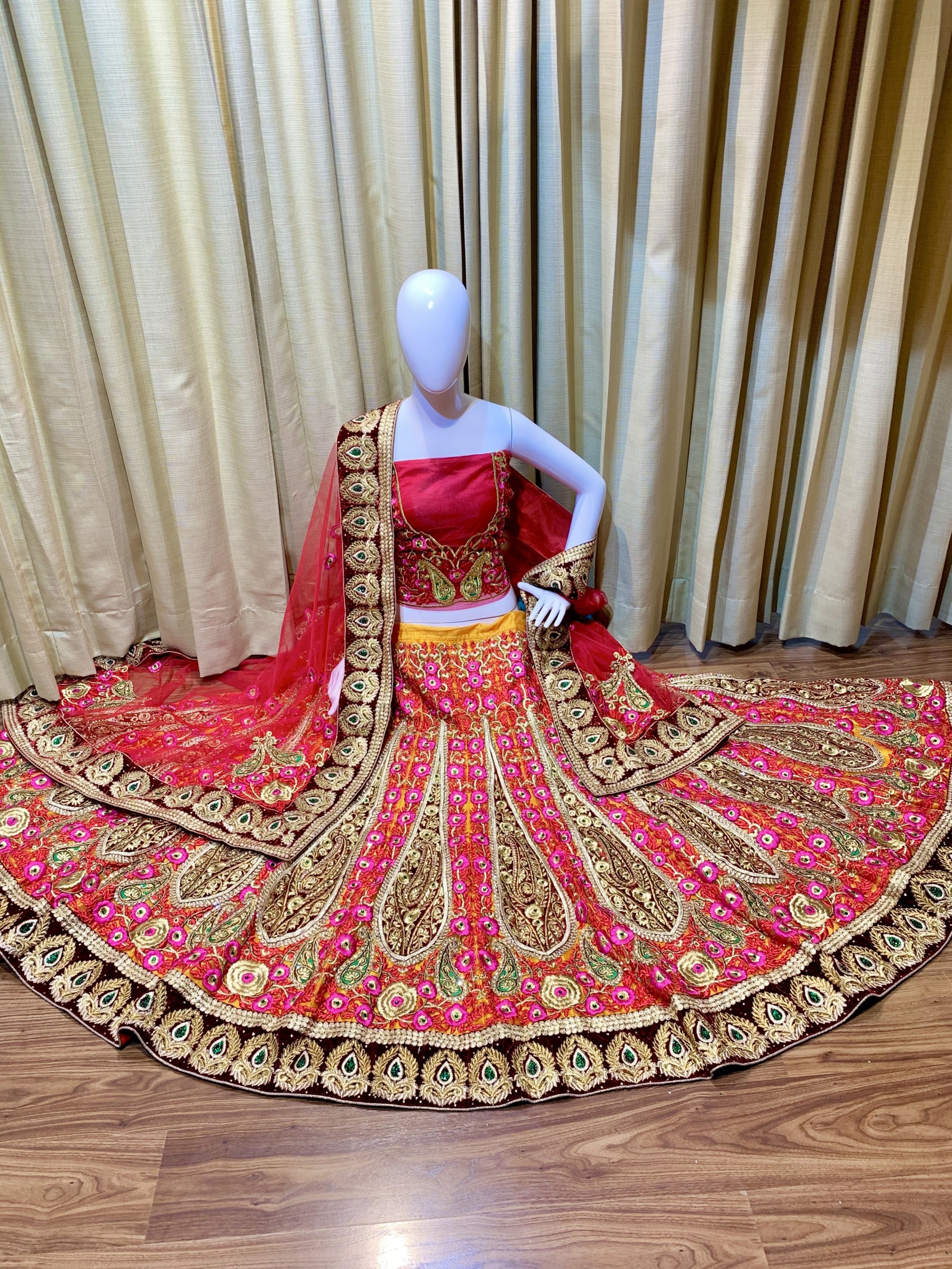 Soft Premium Net Bridal Lehenga In Red Color With Stone Work
