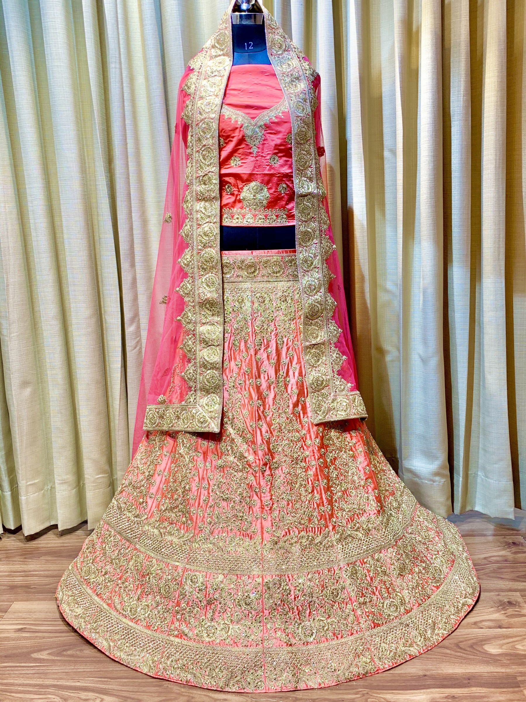 Pure Satin Silk Wedding Lehenga In Pink With Embroidery Work
