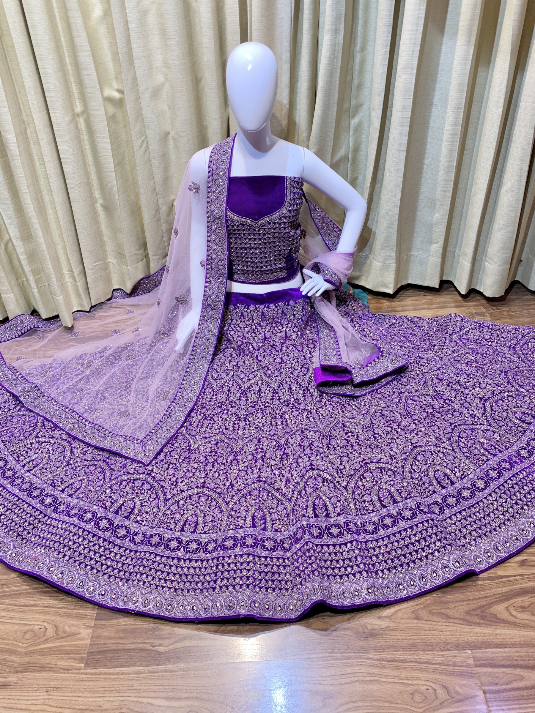 Pure Micro  Velvet Bridal Wear Lehenga In Purple Color With Embroidery Work 