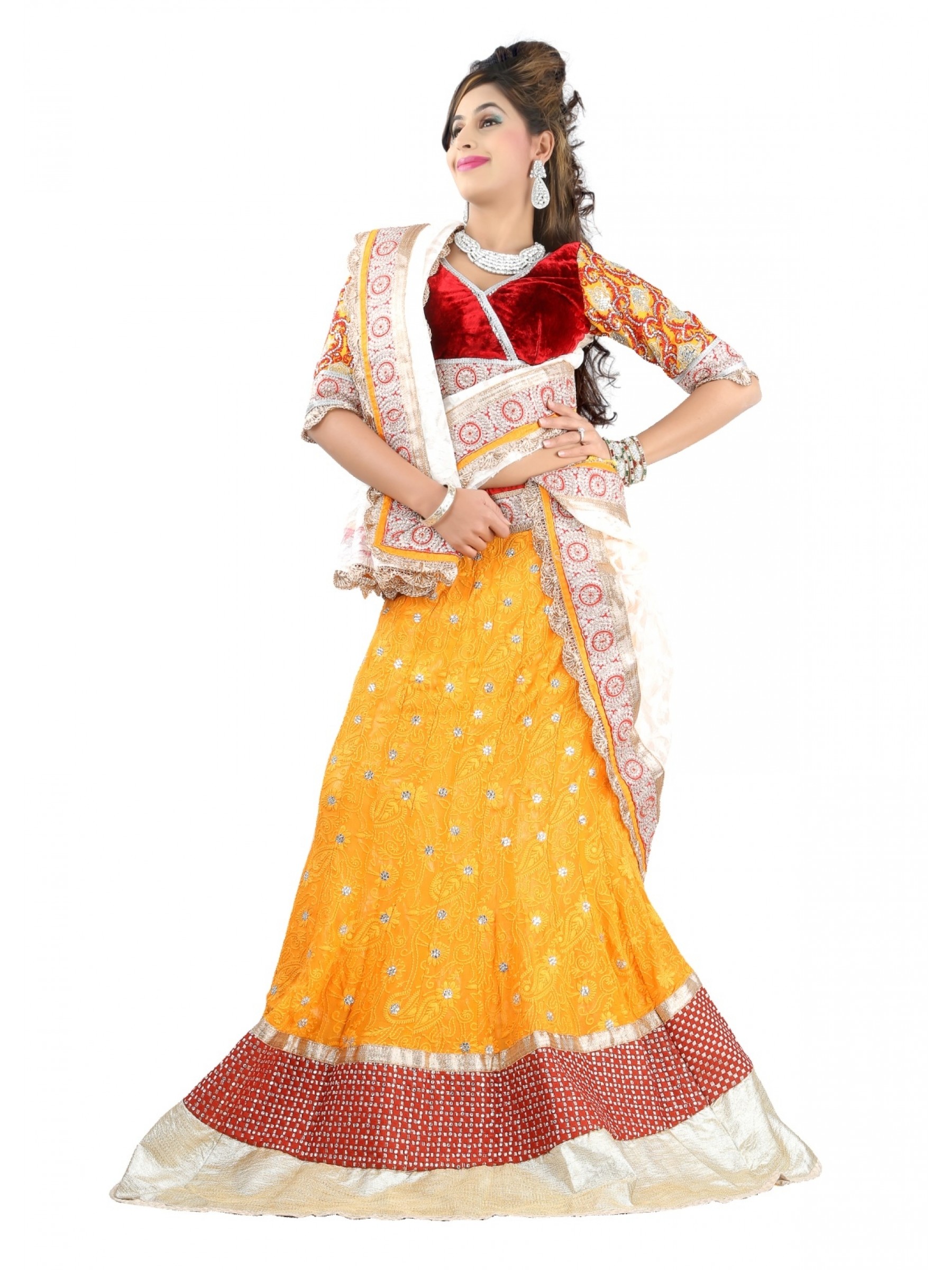 Pure Georgette Party Wear Lehenga In Yellow WIth Embroidery Work 
