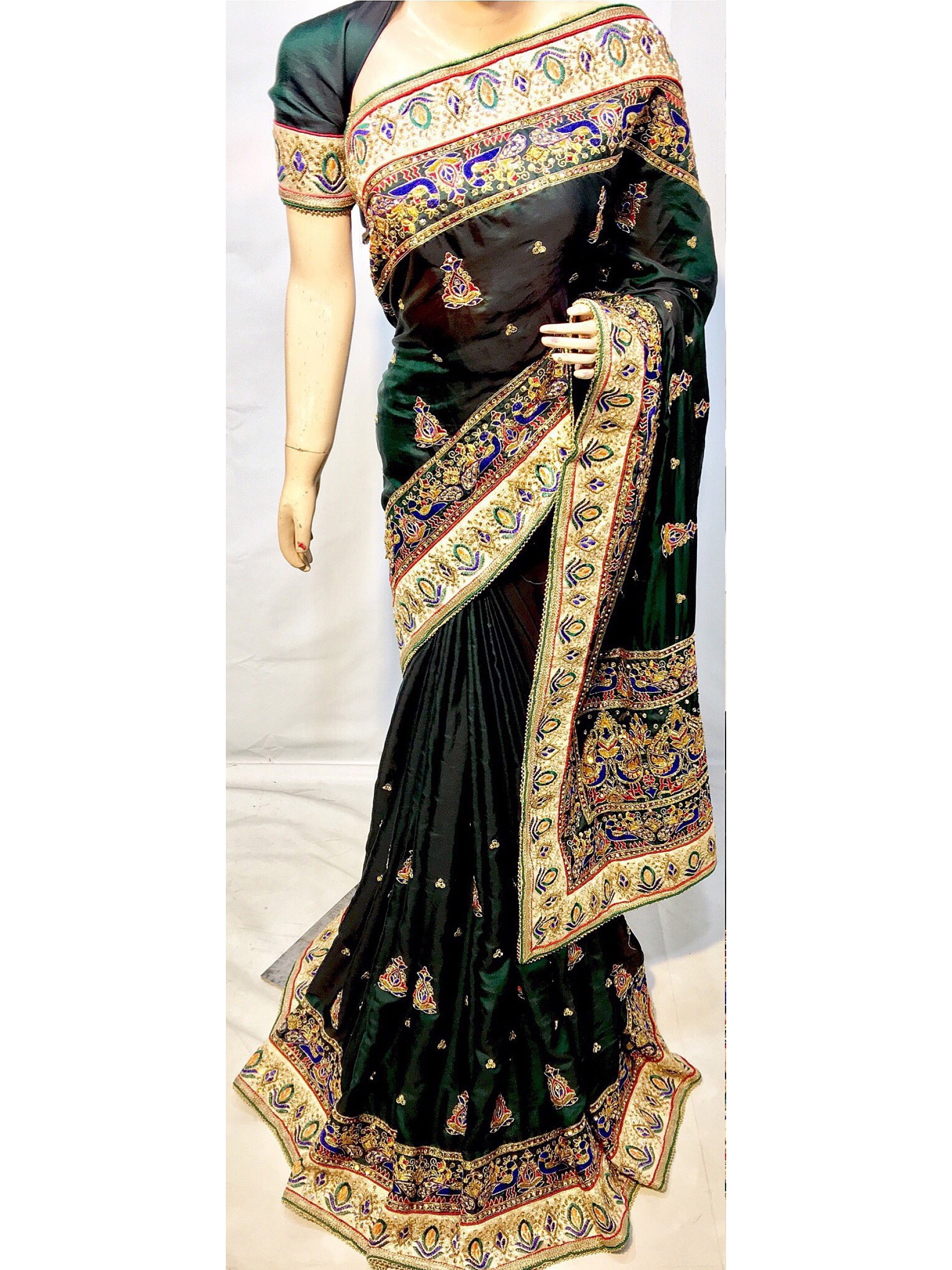 Ruby Silk  Wedding Wear Saree In Green WIth Embroidery Work & Crystal Stone Work   