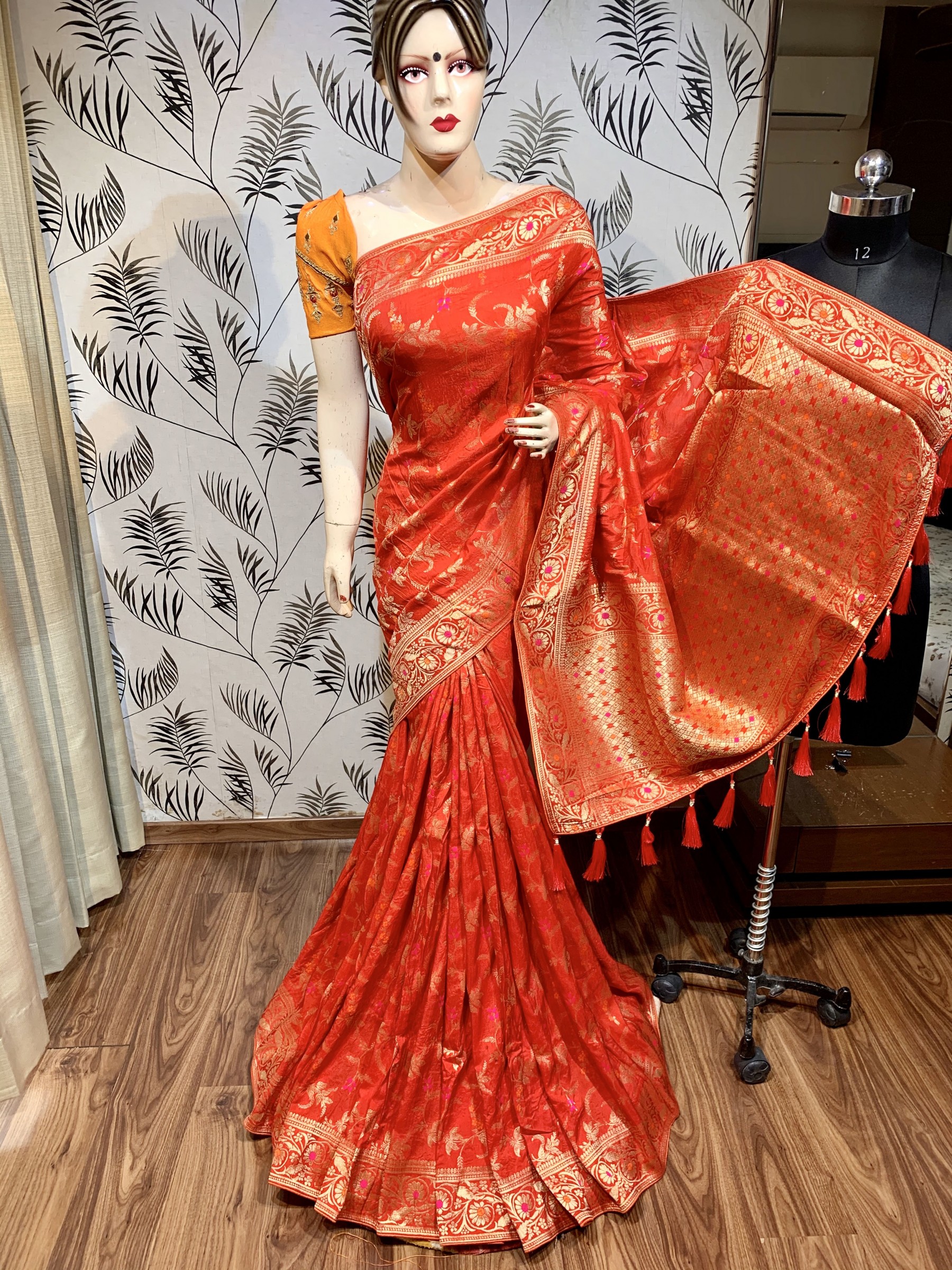 Pure Natural Dola Silk Wedding Wear Saree In Red with Embroidery Work