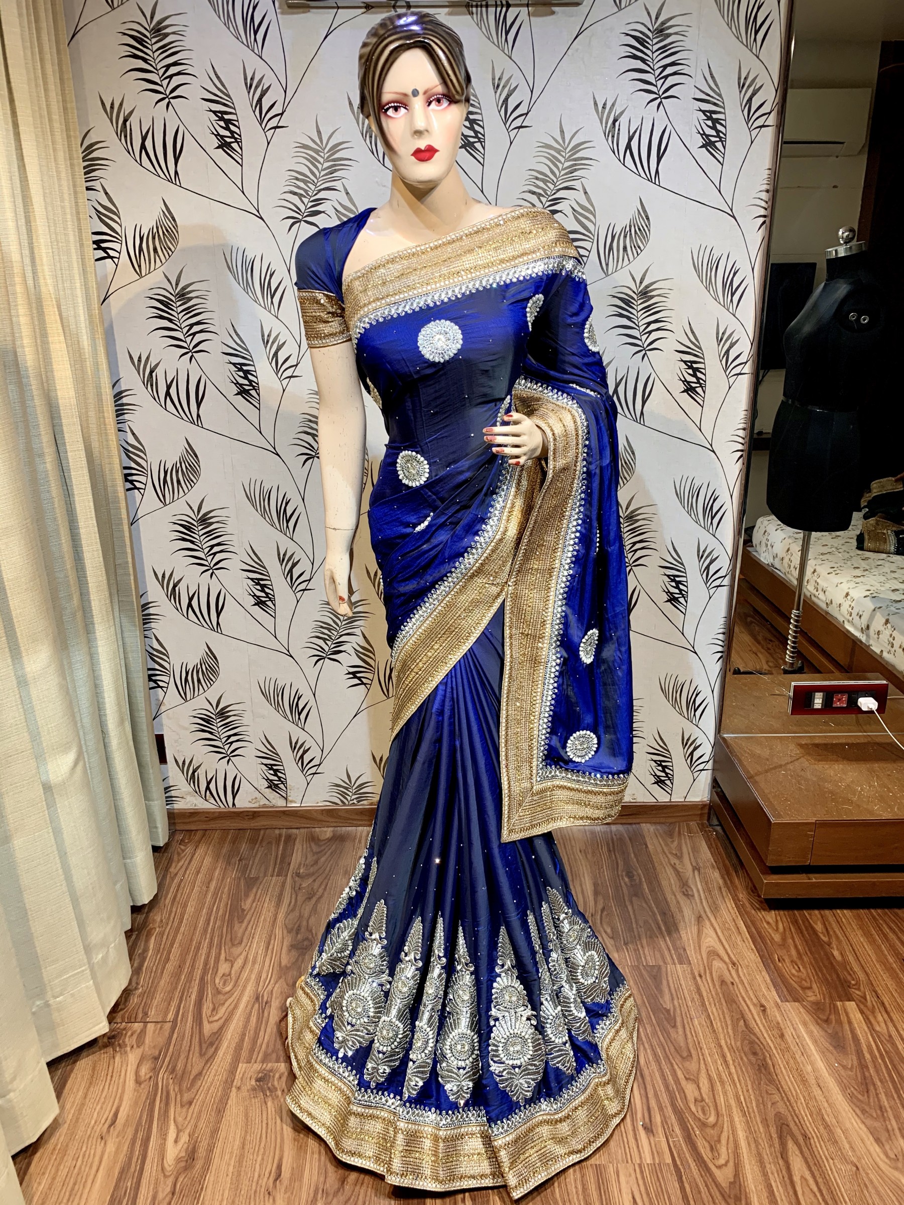 Kiara Silk Wedding Wear Wear Saree In Blue With Embroidery Work & Stone Work 