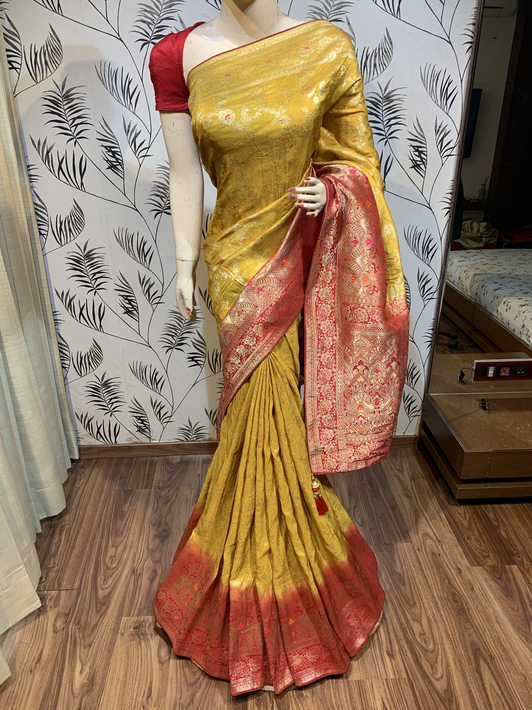 Pure Natural Dola Silk Wedding Wear Saree In Mustard Color 