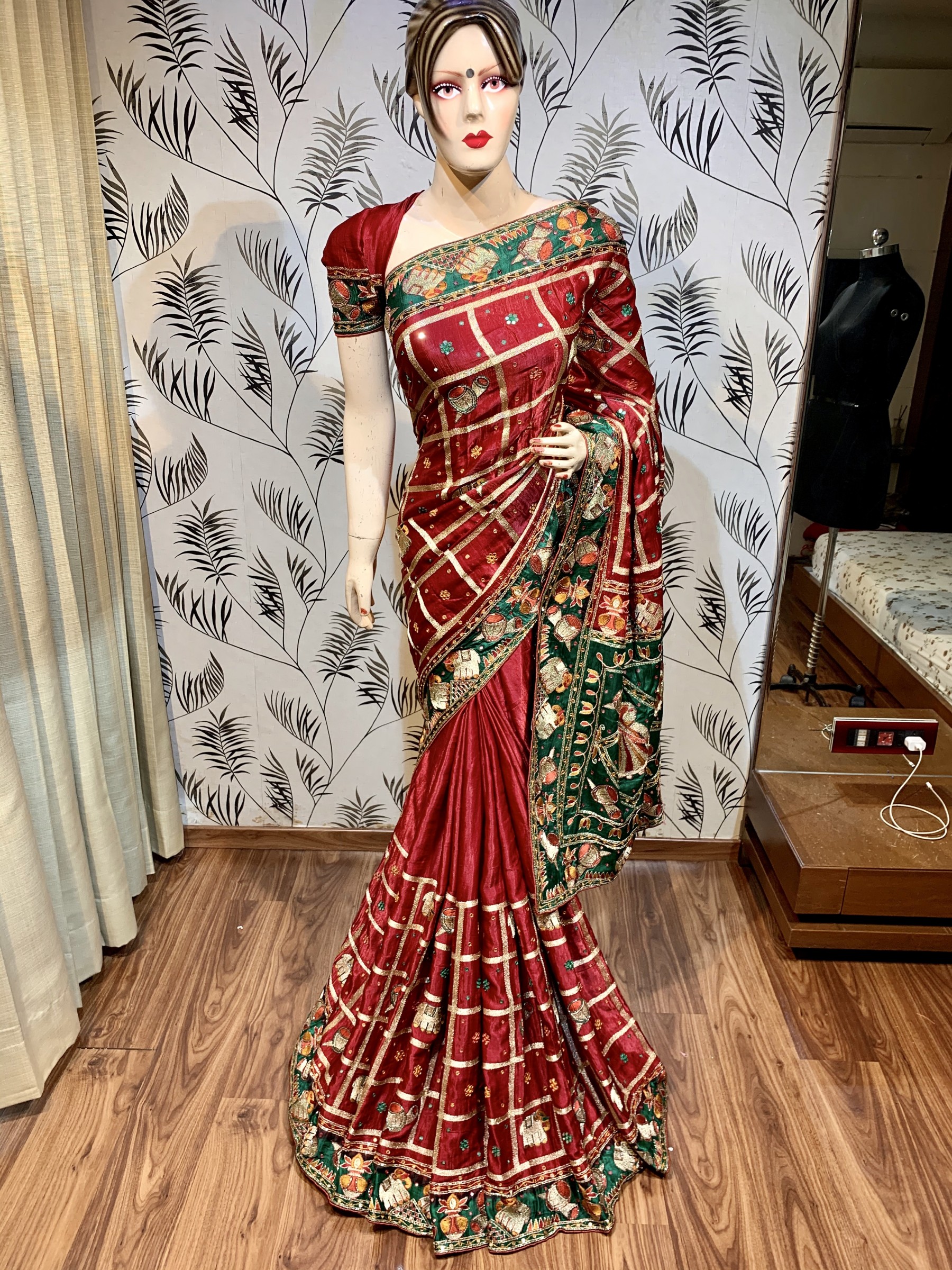Pure Gaji Silk Wedding Wear Saree In Maroon In Embroidery & Handwork