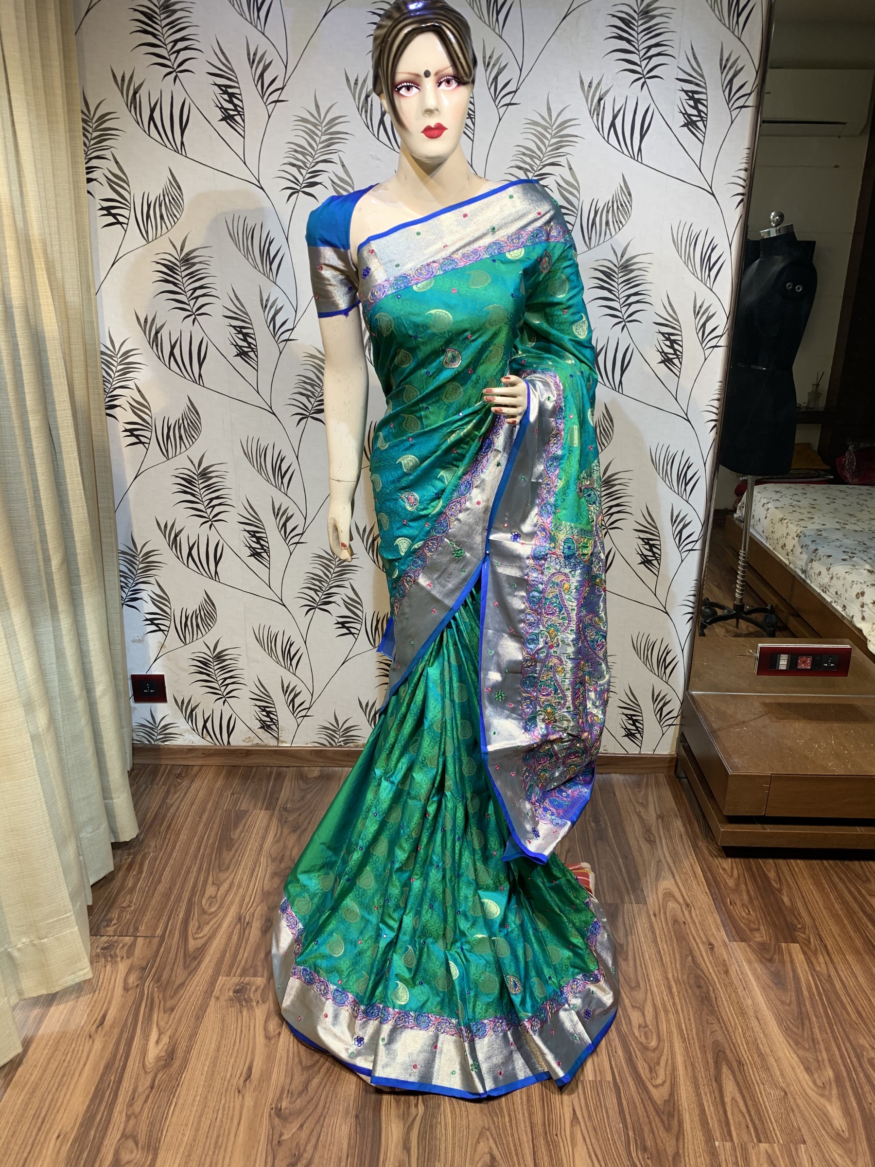 Pure Banarasi Silk Wedding Wear Saree In Light Green With Handwork