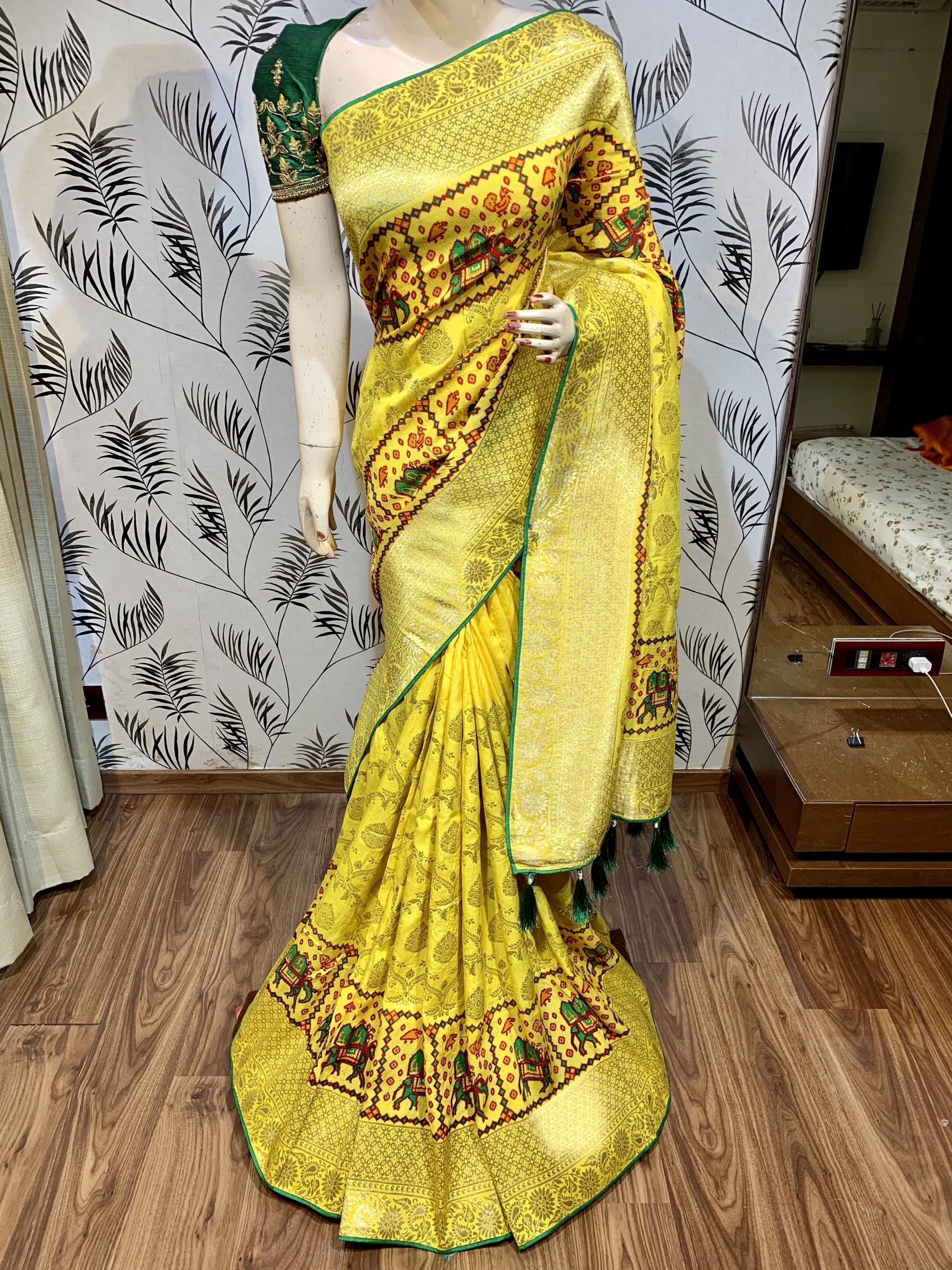 Pure Natural Dola Silk Wedding Wear Yellow Color Saree with Embroidery work 
