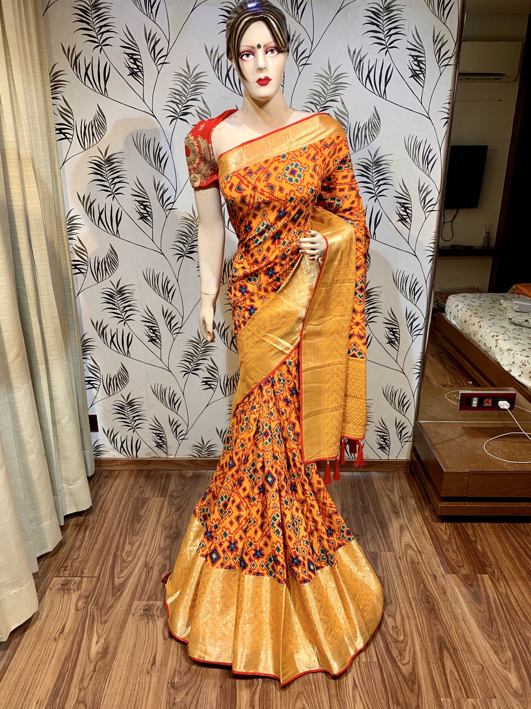 Dola Natural Dola Silk Wedding Saree In Light Orange with Embroidery and stone work  
