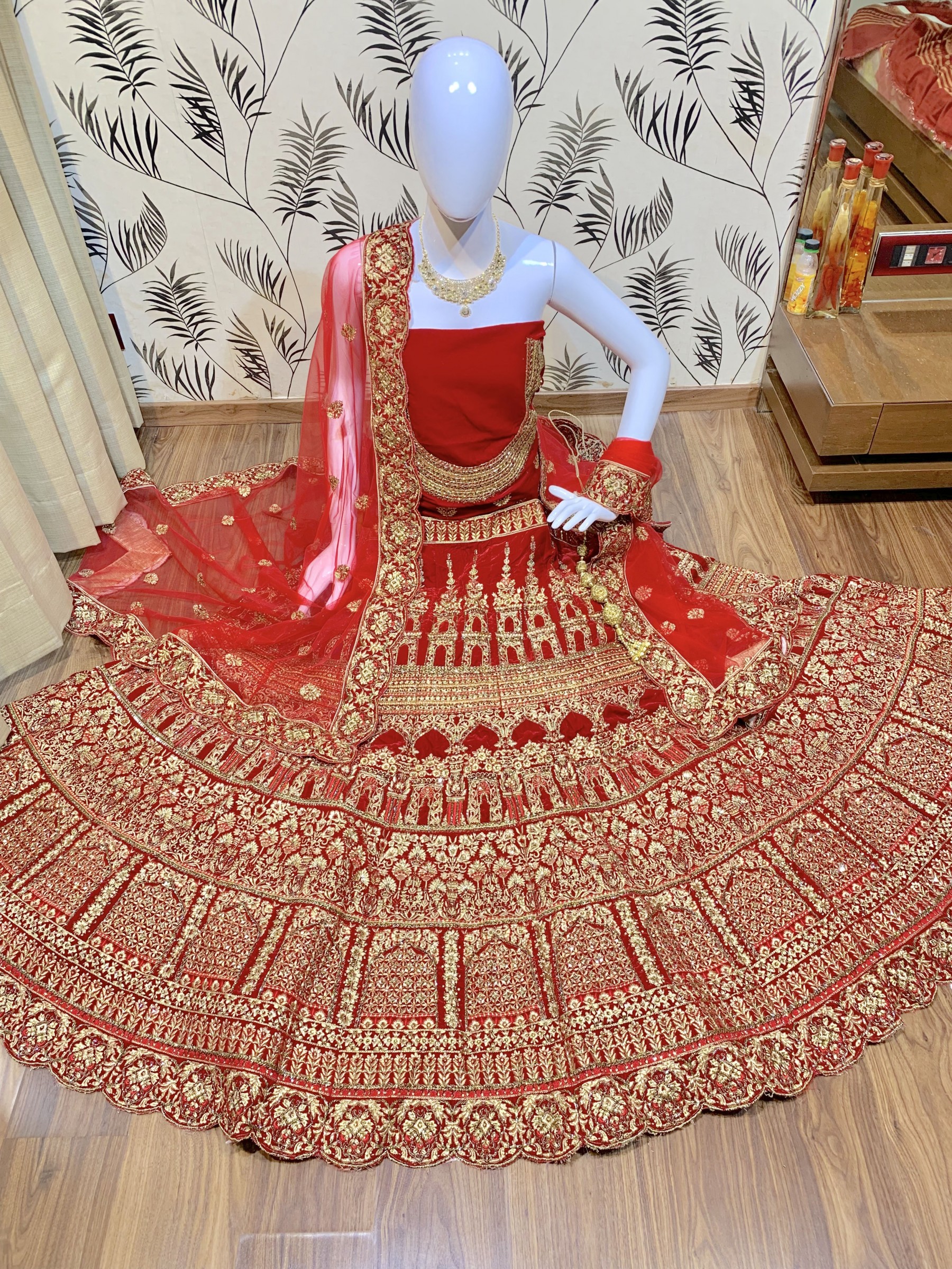 Pure Micro Velvet Bridal Wear Lehenga In Red Color With Embroidery Work & Stone Work Hand work,sequence  