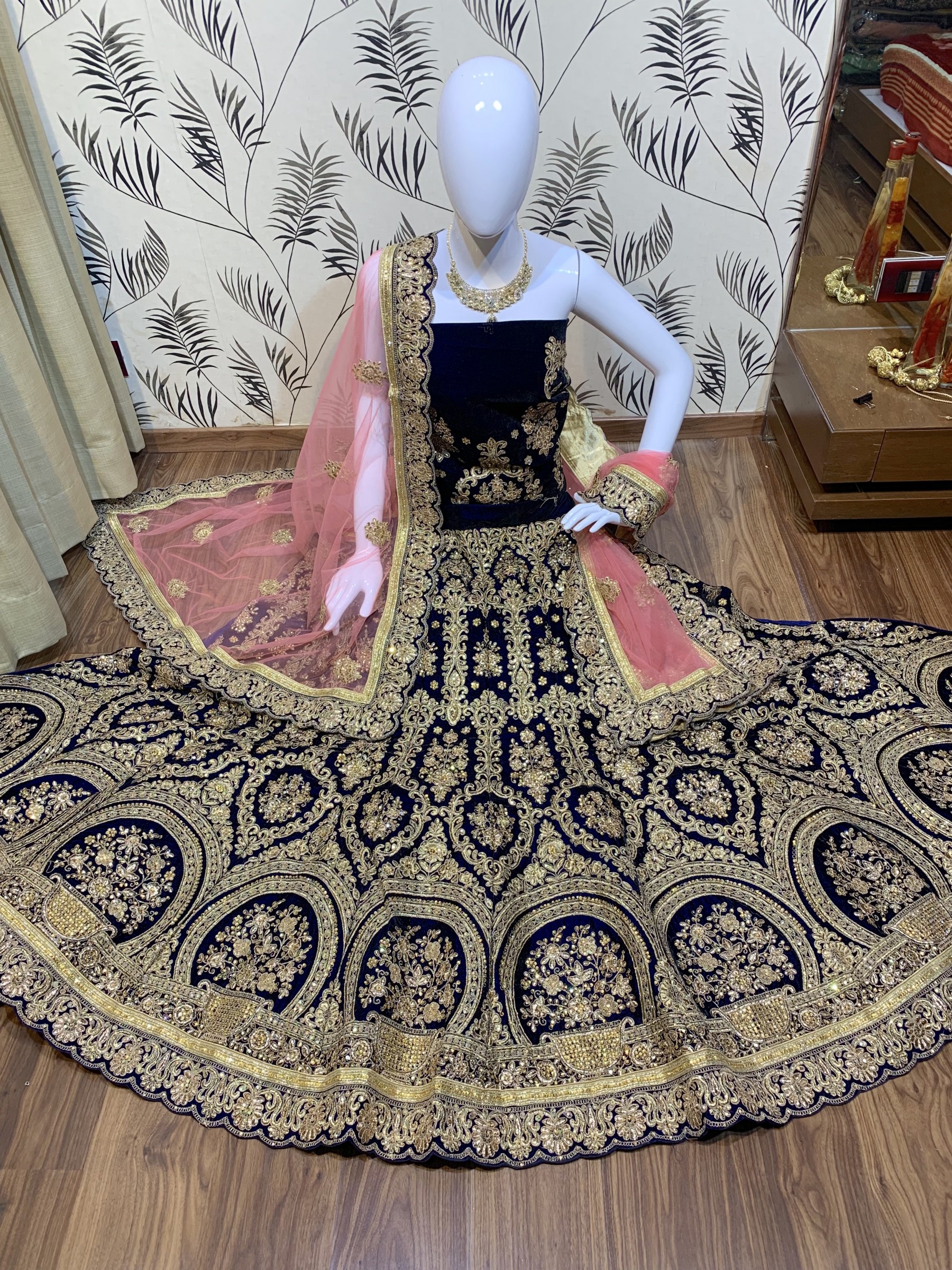 Pure Micro Velvet Bridal Wear Lehenga In  Blue Color With Embroidery Work & Stone Work Hand work,sequence  