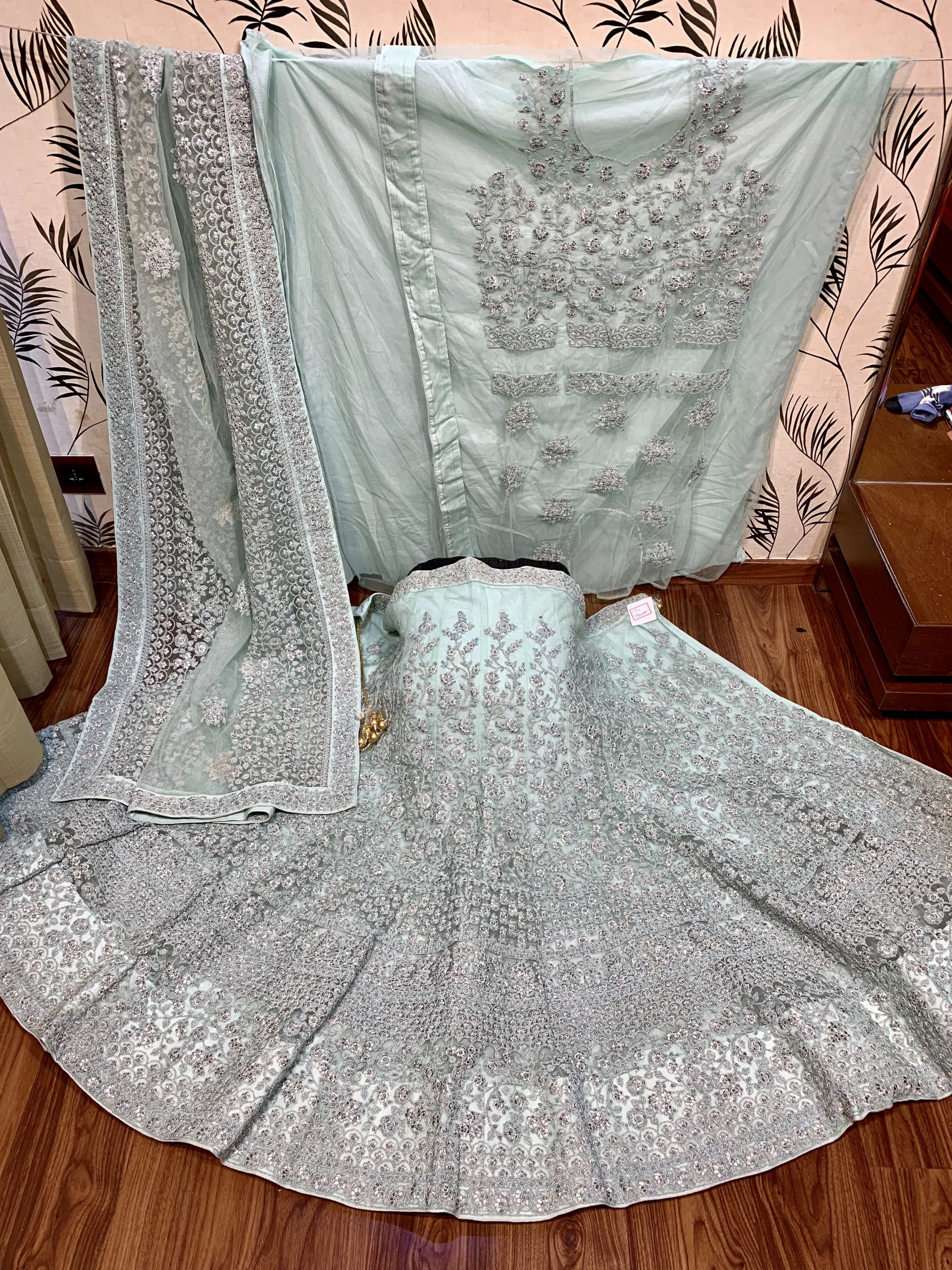 Soft Premium Net Party Wear Lehenga In Sea Green With Embroidery & Pearl  Work 