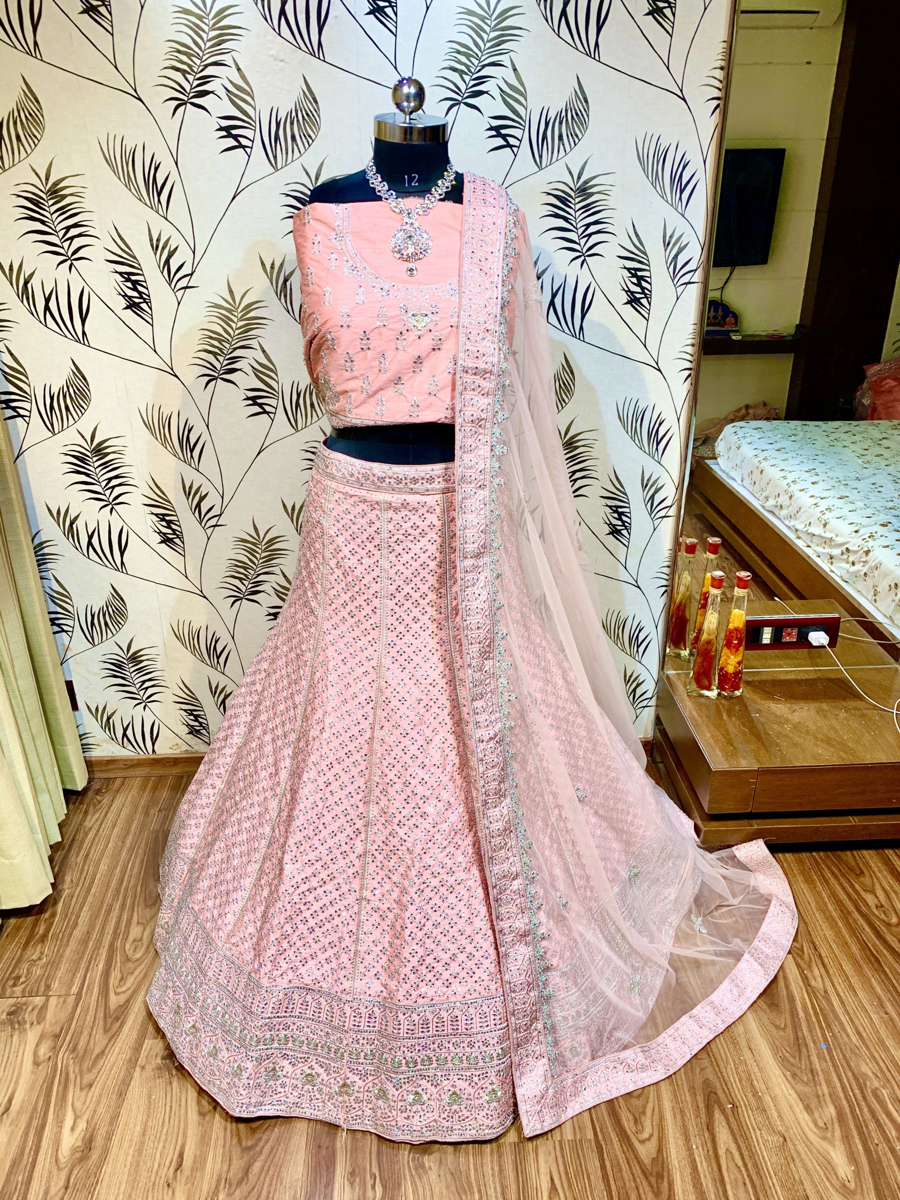 Pure Satin Silk Wedding Wear Lehenga In Pink With Embroidery Work & Stone Work 