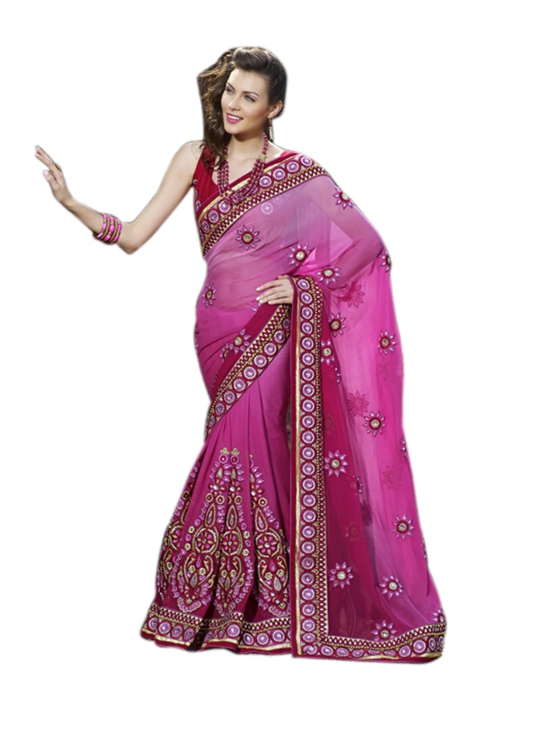 Pure Georgette Party Wear Saree In Blue WIth Embroidery & Crystal Stone Work  
