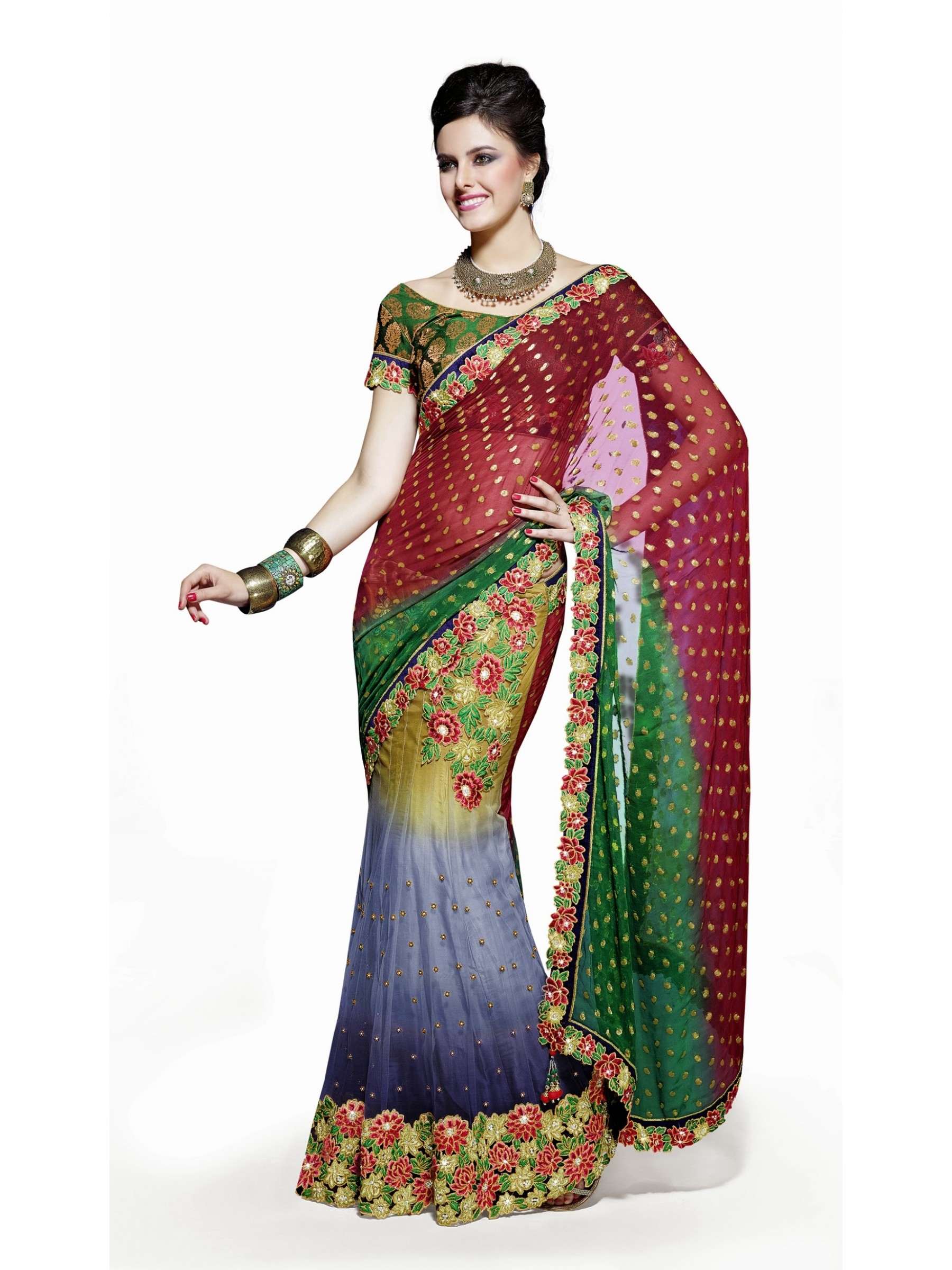 Soft Premium Net Party Wear Lehenga Saree In Multicolor With Embroidery Work