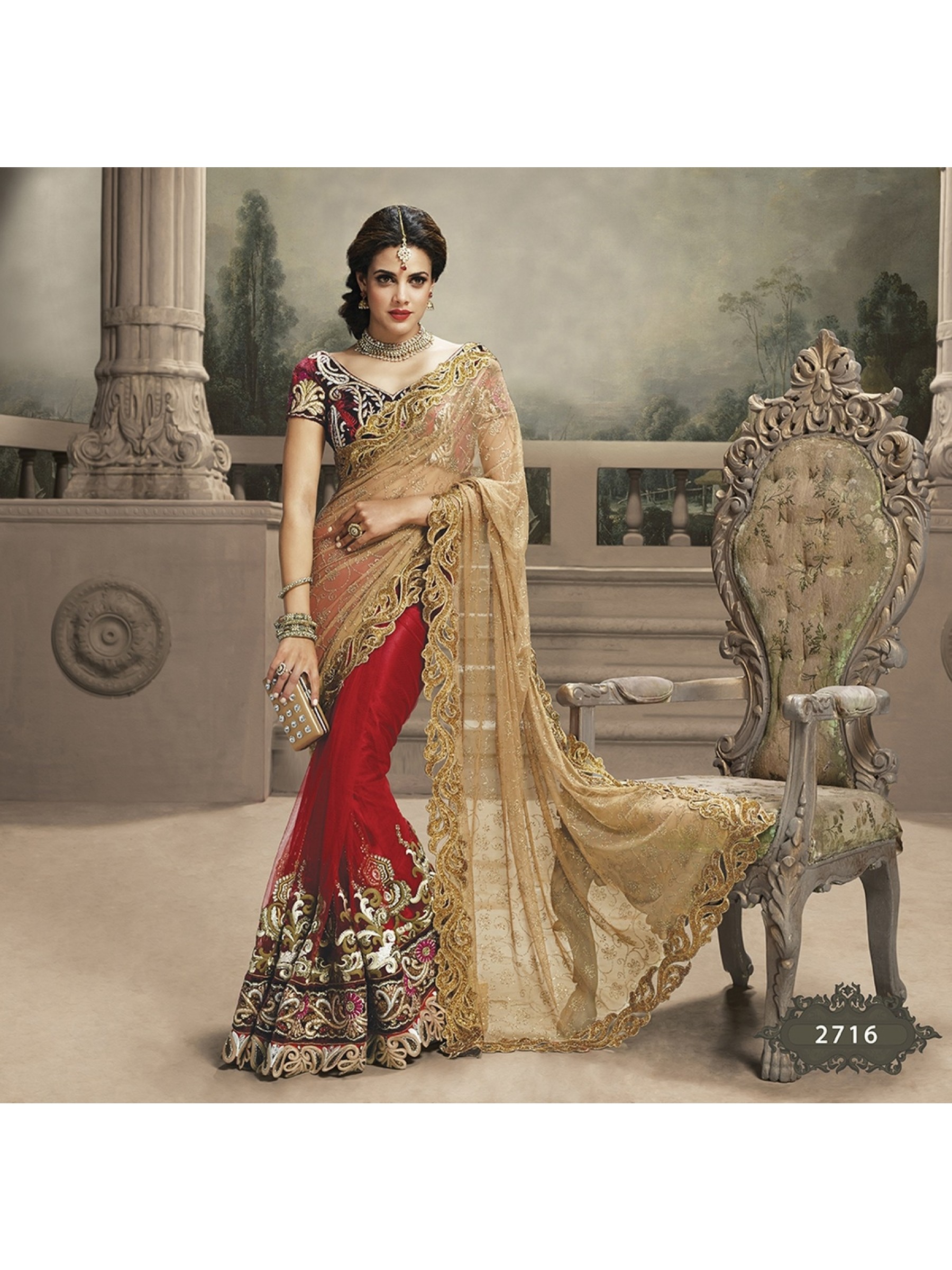 Soft Premium Wedding Wear Saree In Golden With Stone Work 