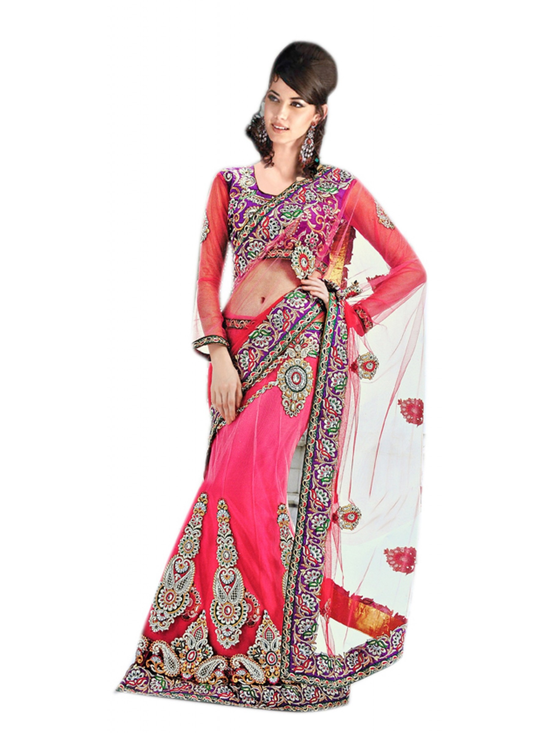 Soft Net Party Wear Lehenga Saree In Pink With Stone Work 