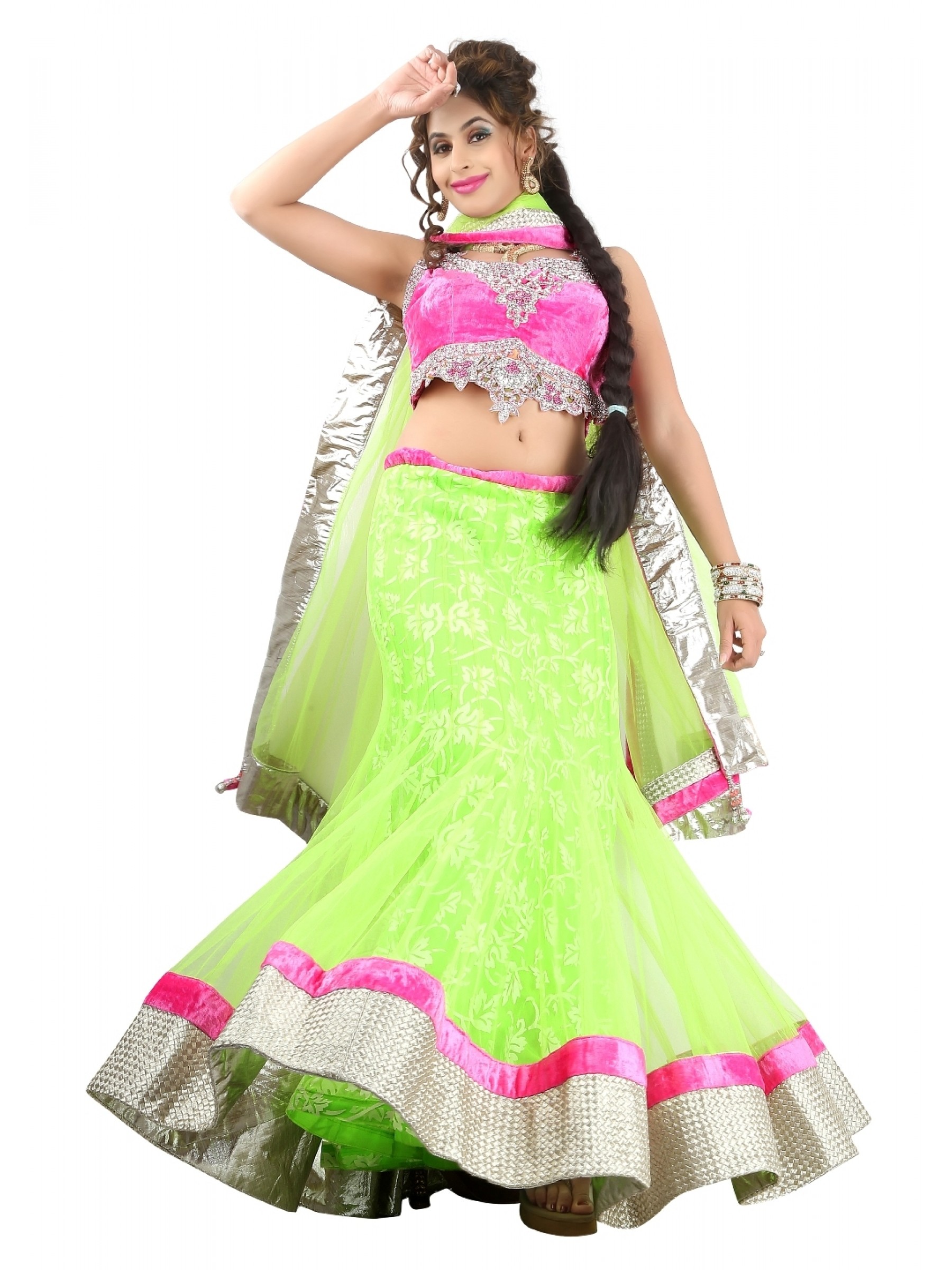 Soft Premium Net Party Wear Lehenga In Light Green WIth Embroidery & Crystal Work 