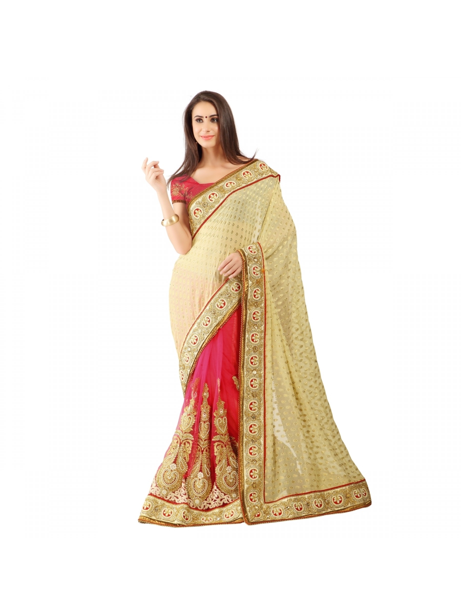 Pure Viscose Silk Wedding Wear Saree In Pink With Crystals Stone Work