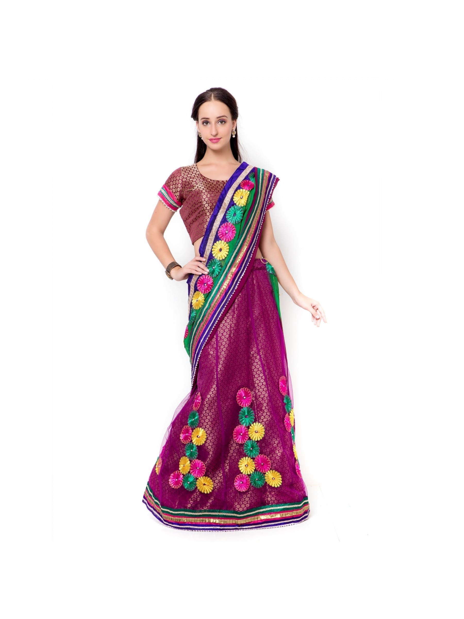 Soft Premium Net Party Wear Lehenga Saree In Purple With Embroidery & Stone Work 