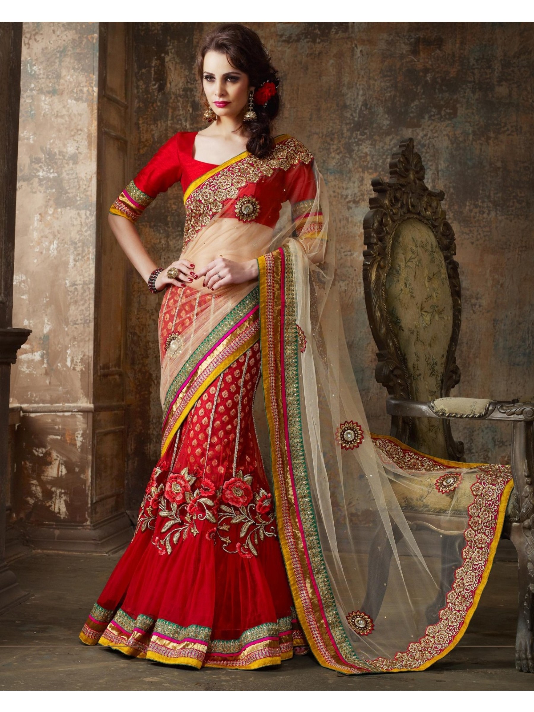 Soft Premium Net Party Wear Lehenga Saree In With Embroidery & Crystals Stone Work