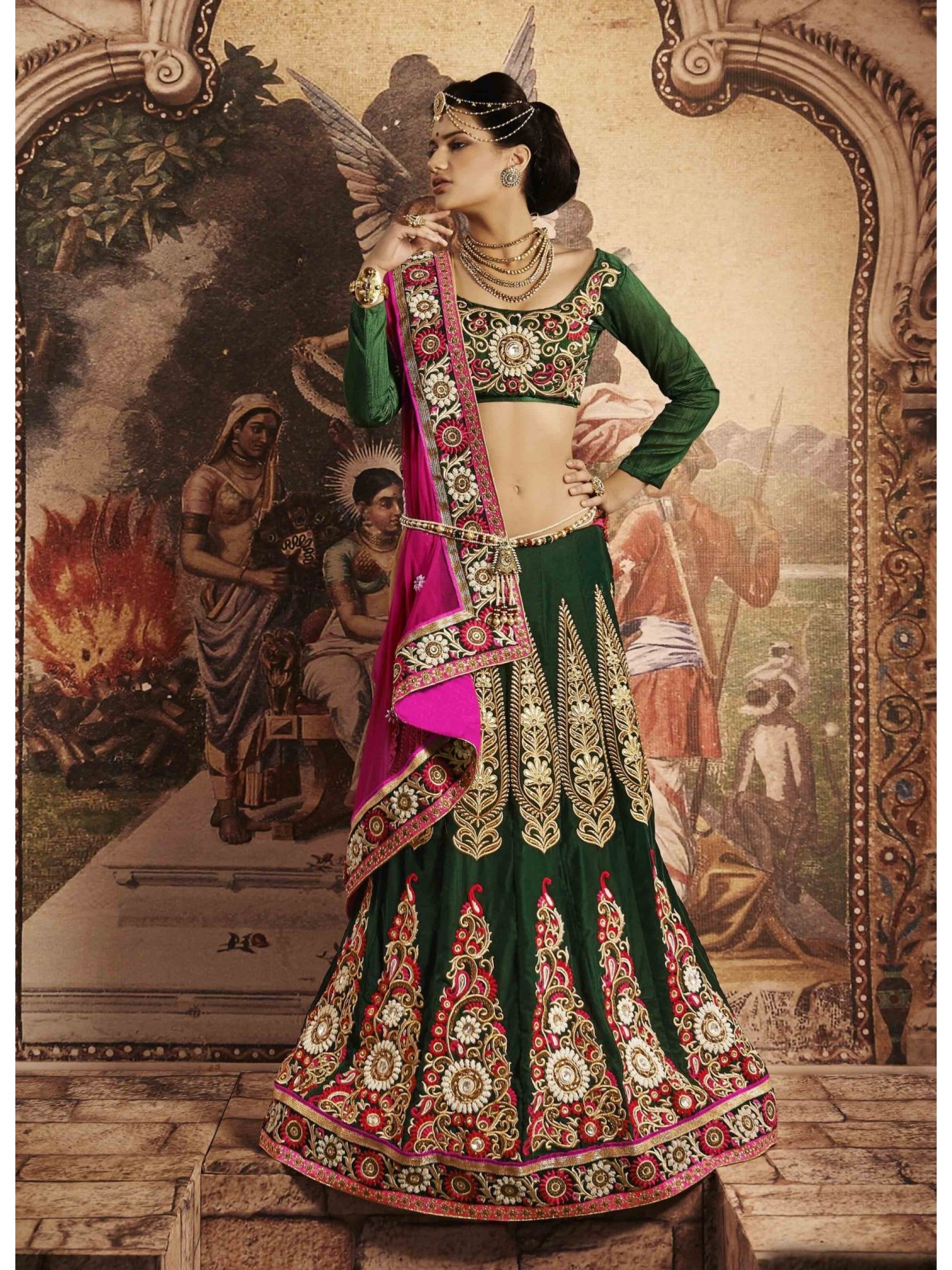 Buy Green Net Embroidery Bugle Beads Round Lehenga Saree With Blouse For  Women by COUTURE BY NIHARIKA Online at Aza Fashions.