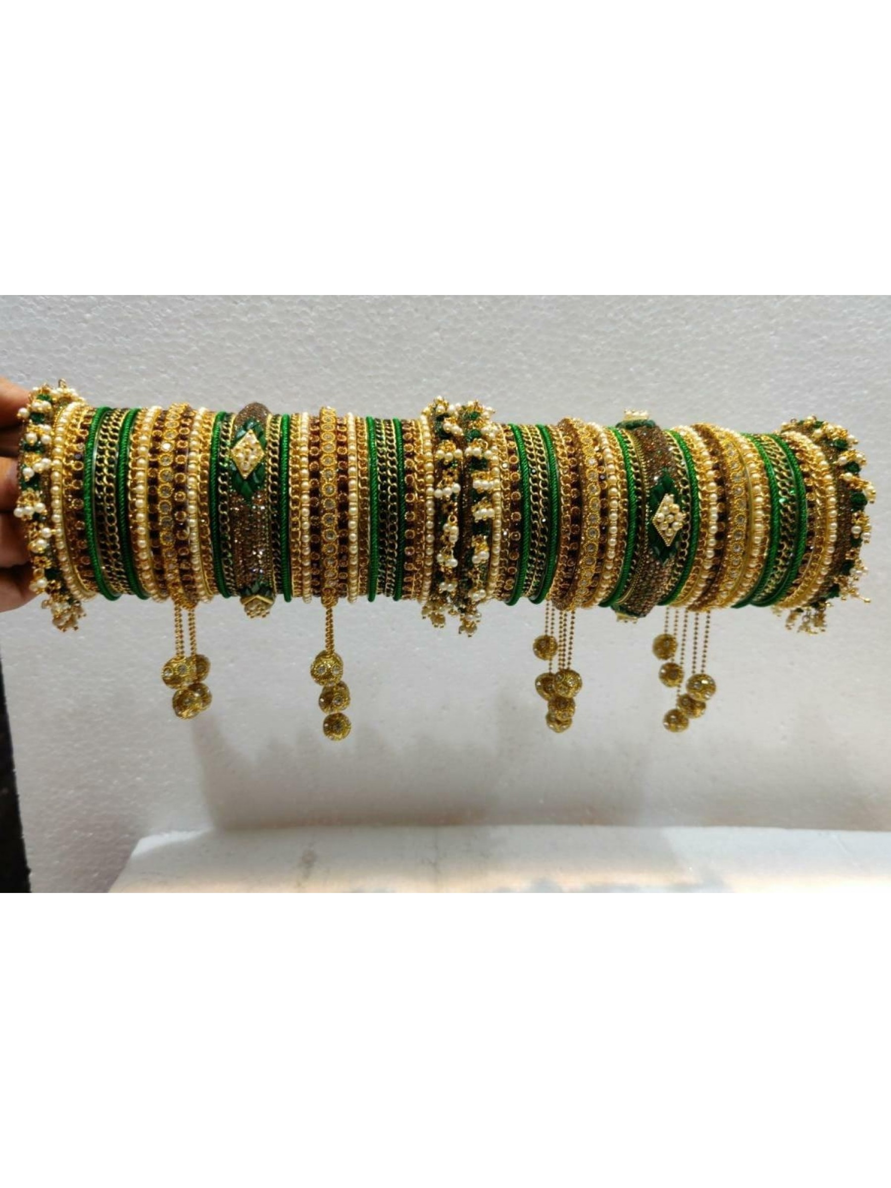 Gold Color Bangles with Golden Green Diamond Jewellery