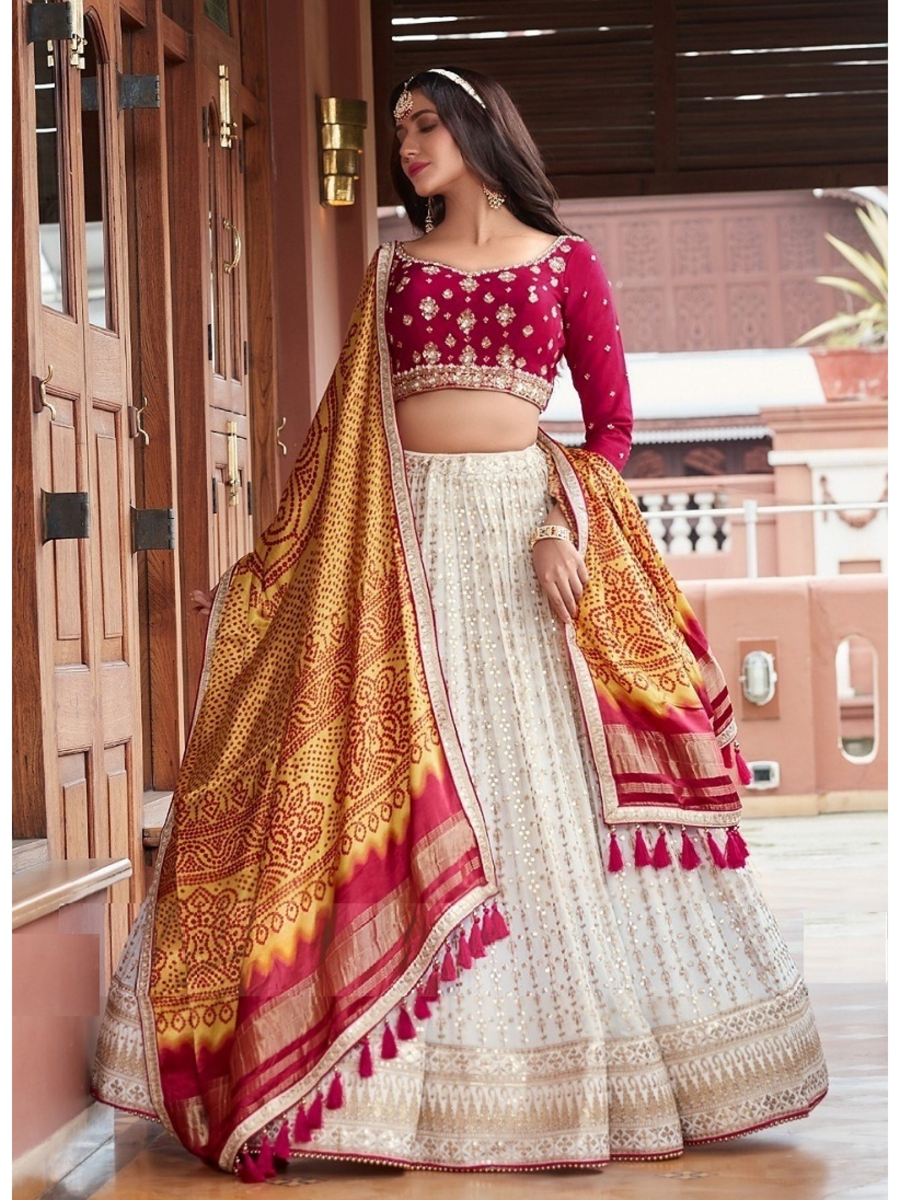  Georgette Fabrics Party Wear Lehenga in White Color With Embroidery  