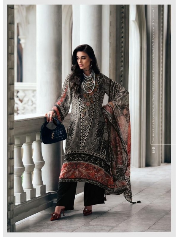Muslin Silk Party Wear Suit in  Color with Black Printed Work