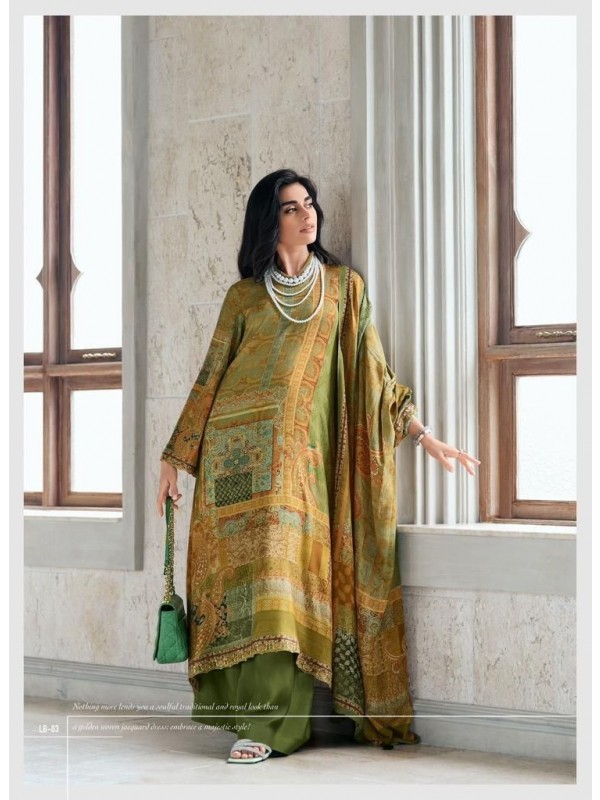 Muslin Silk Party Wear Suit in Green Color with  Printed Work