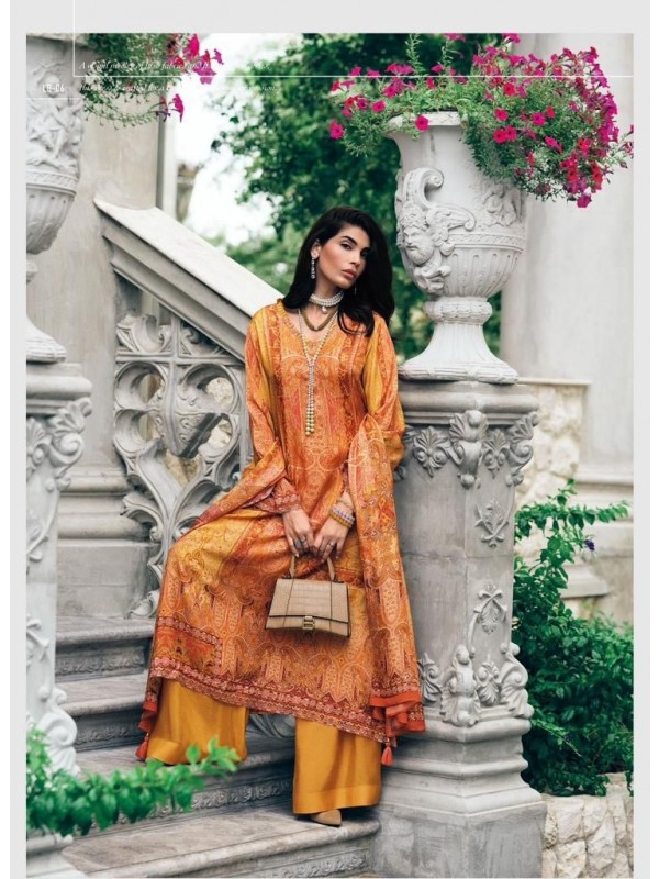 Muslin Silk Party Wear Suit in Orange Color with  Printed Work
