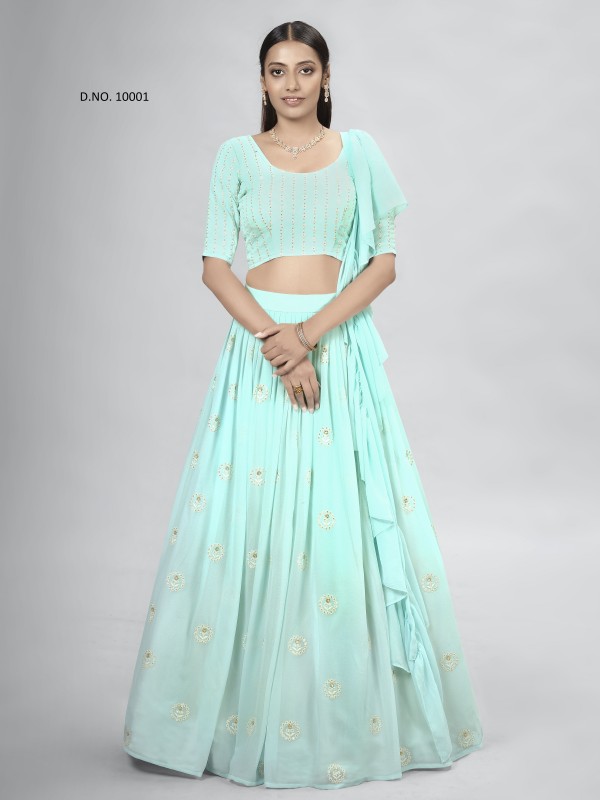 Georgette  Party Wear Lehenga In Turquoise With Embroidery Work