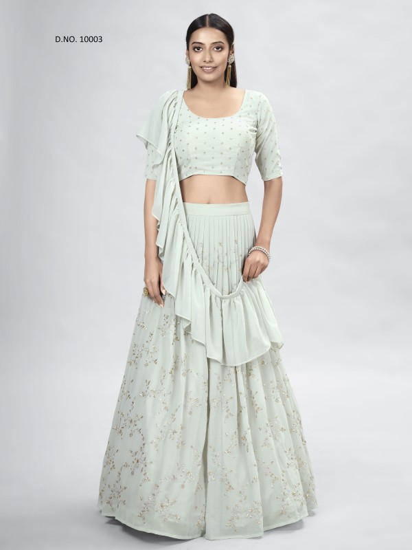 Georgette  Party Wear Lehenga In Light Grey With Embroidery Work