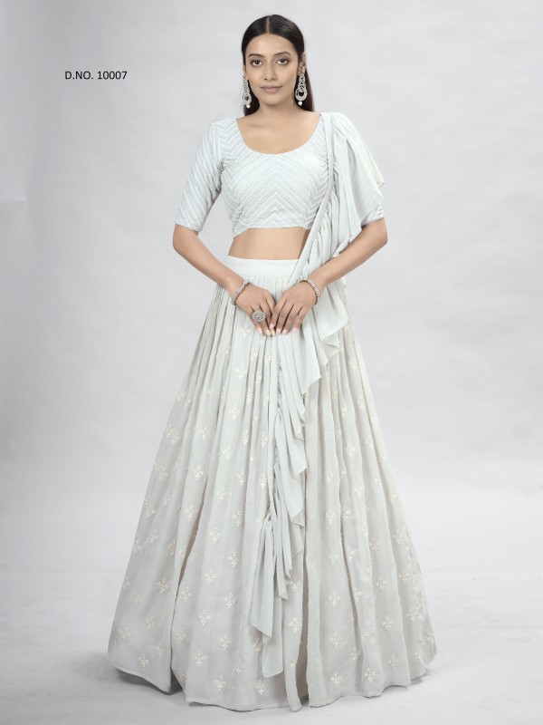 Georgette  Party Wear Lehenga In Off White With Embroidery Work