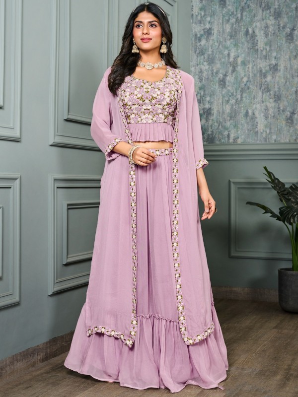 Georgette  Party Wear Crop Top  In Purple color With Embroidery Work 