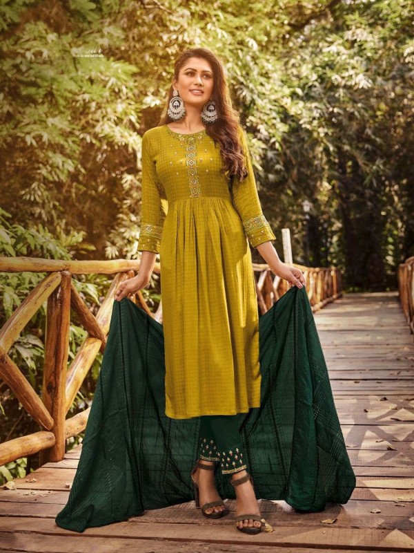 Heavy Rayon Party Wear Suit in Yellow  Color With Embroidery Work