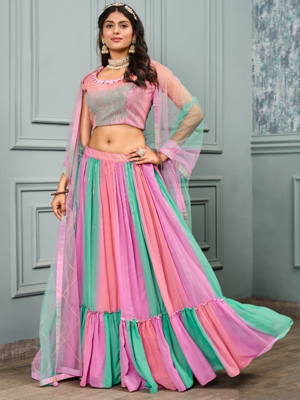 Georgette  Party Wear Crop Top  In Multi color With Embroidery Work 