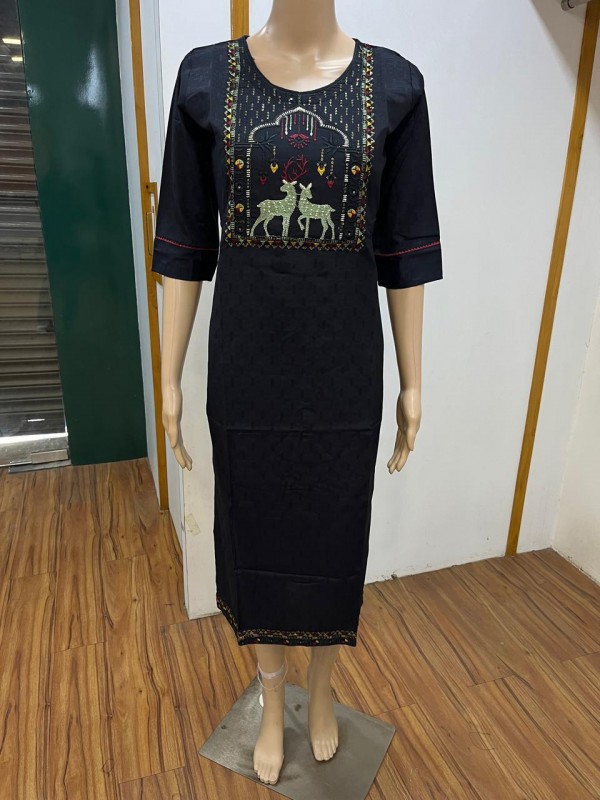 Cotton Silk Casual Wear Kurti in Blue Color with Embroidery Work