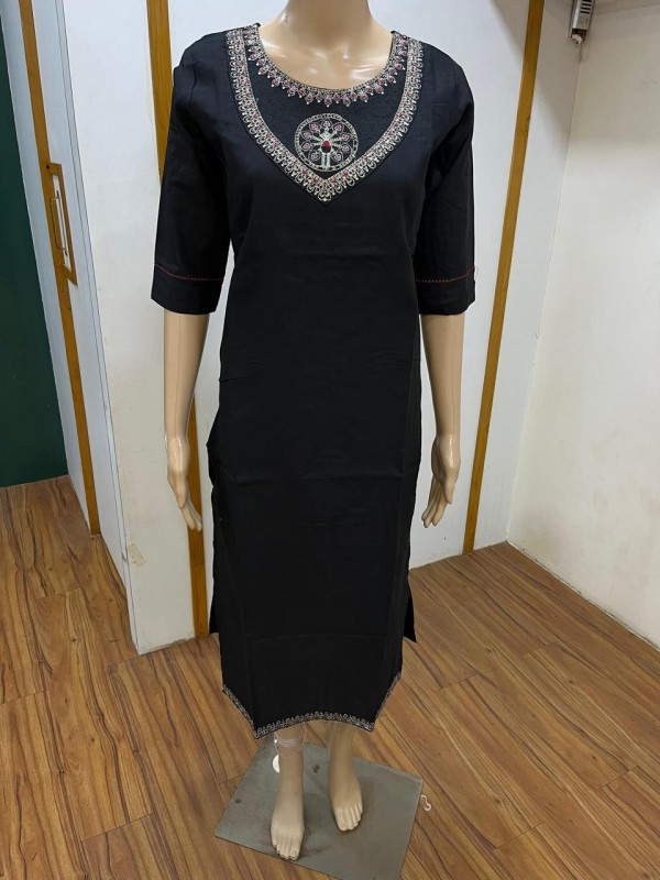 Cotton Silk Casual Wear Kurti in Blue Color with Embroidery Work
