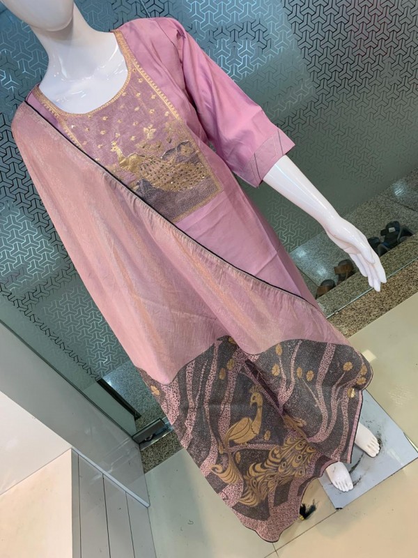 Cotton Silk Party Wear Suit In Pink Color With Embroidery work  